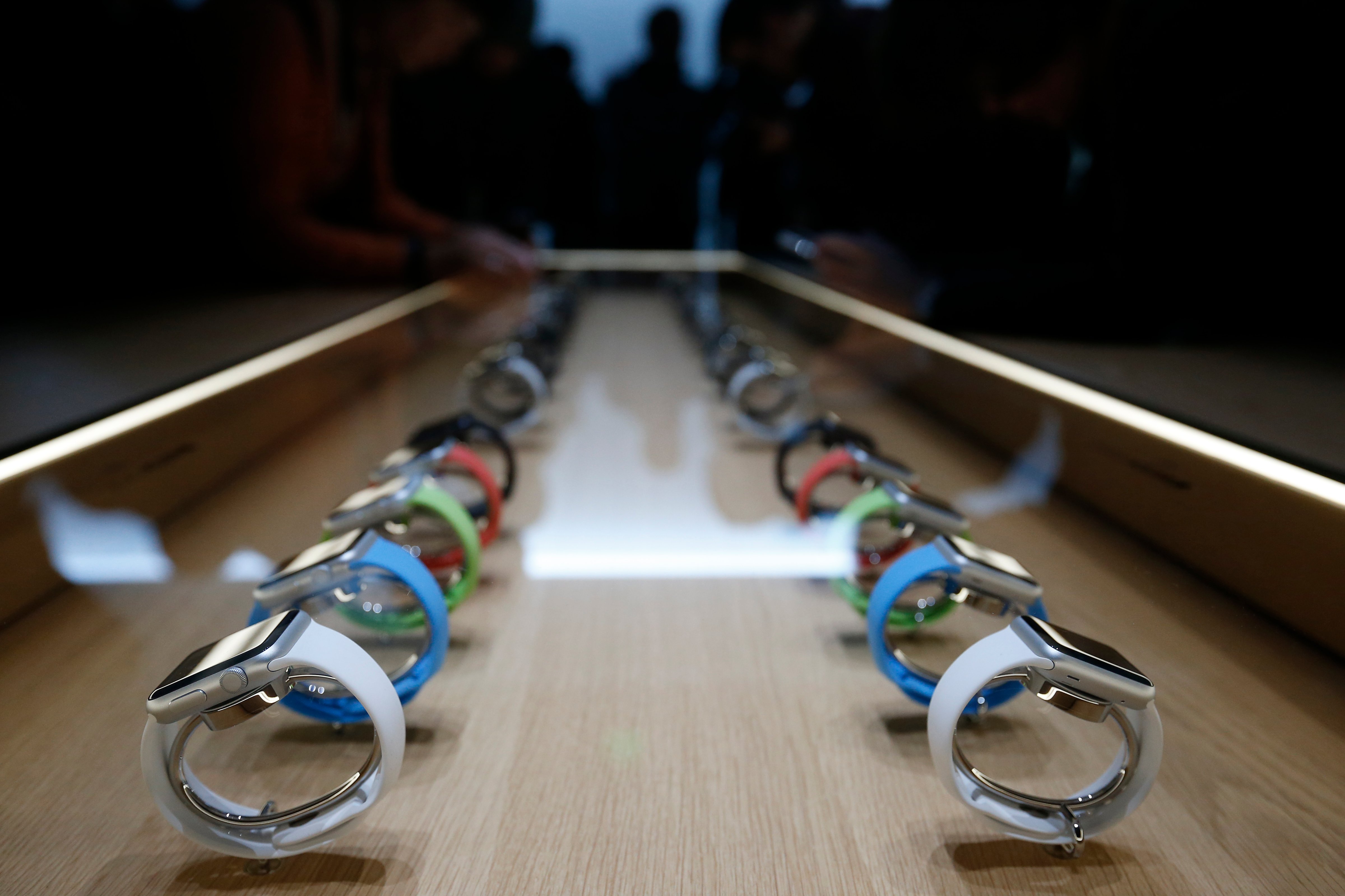 A collection of the new Apple Watch are seen on display after an Apple special event at the Yerba Buena Center for the Arts on March 9, 2015 in San Francisco, California. (Stephen Lam—Getty Images)