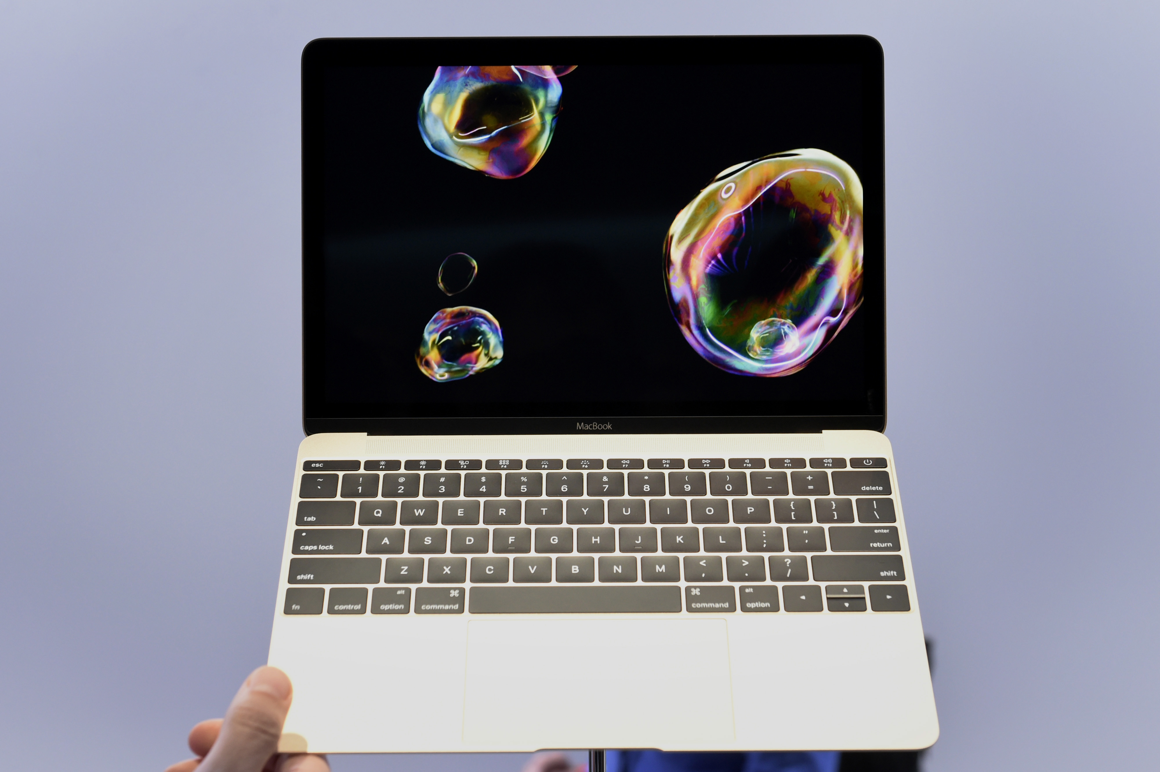 The new gold edition Macbook laptop is displayed during the Apple Inc. Spring Forward event in San Francisco, California, U.S., on Monday, March 9, 2015. (David Paul Morris—© 2015 Bloomberg Finance LP)