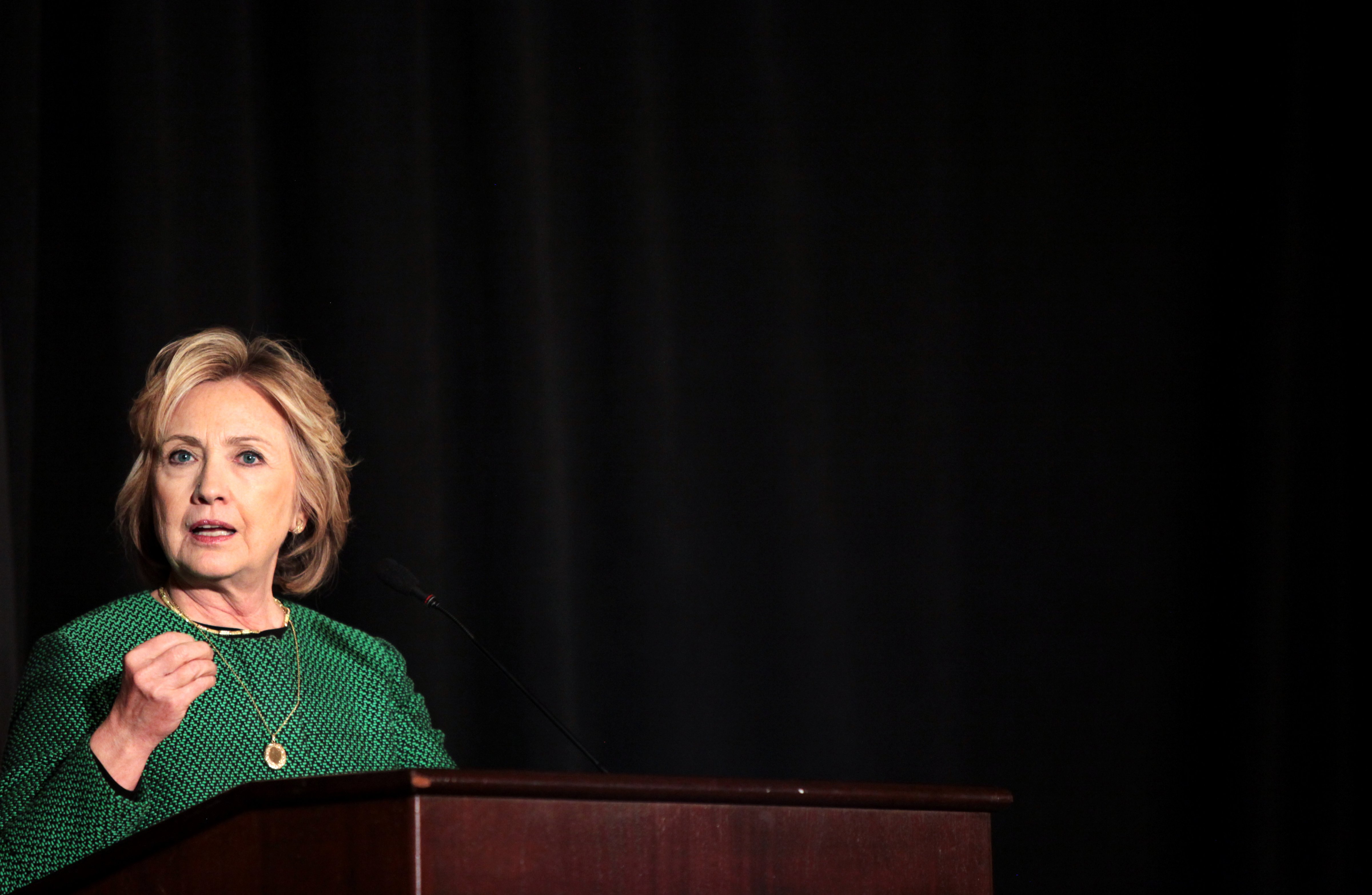Former Secretary of State Hillary Clinton speaks on stage during a ceremony to induct her into the Irish America Hall of Fame on March 16, 2015 in New York City. (Yana Paskova&mdash;Getty Images)