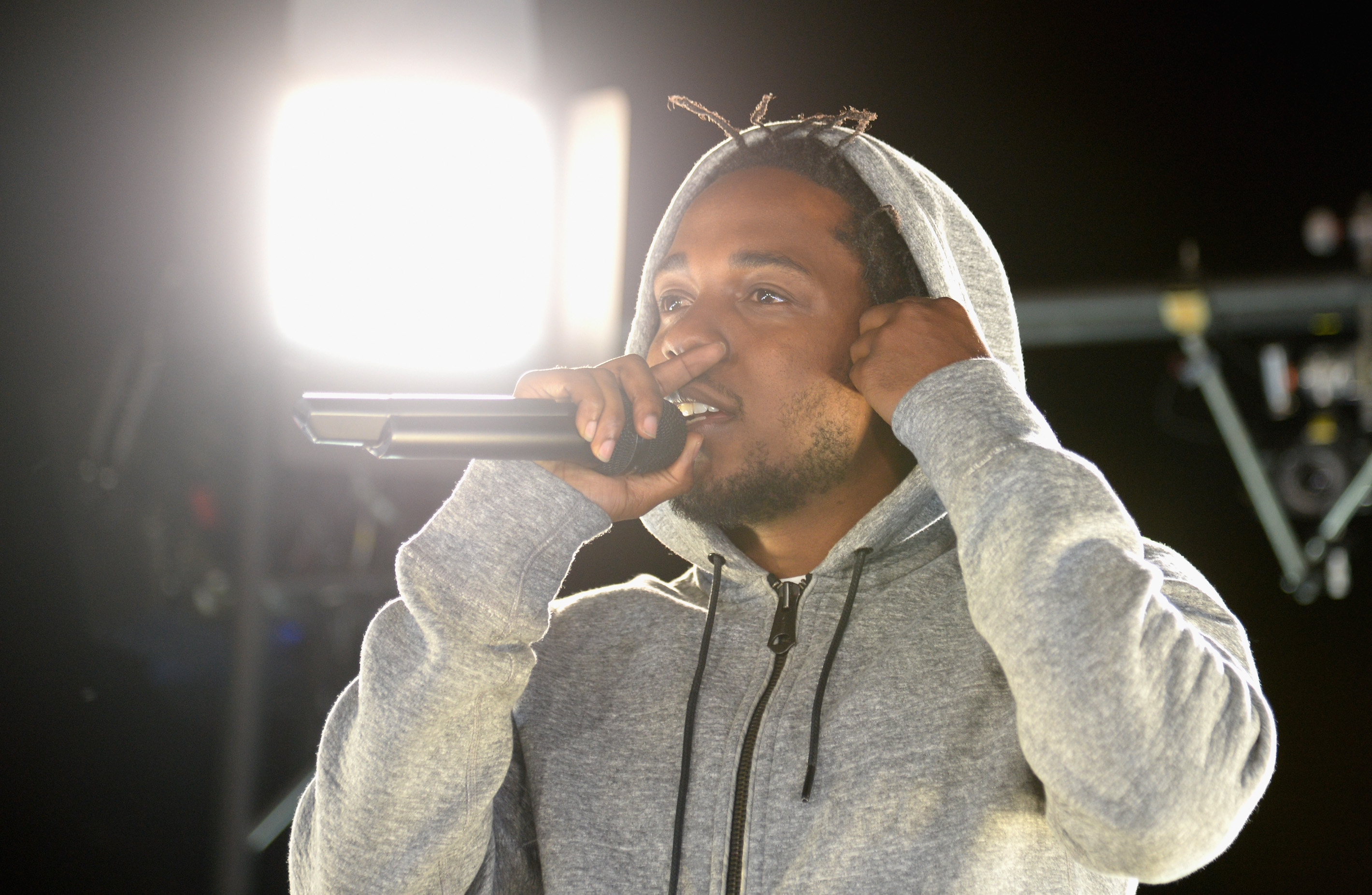 Kendrick Lamar performs at #GETPUMPED live event. Reebok And Kendrick Lamar Take Over The Streets Of Hollywood, Fusing Fitness And Music With A Ground-Breaking Event on March 24, 2015 in West Hollywood, California. (Chris Weeks&mdash;Getty Images for Reebok)