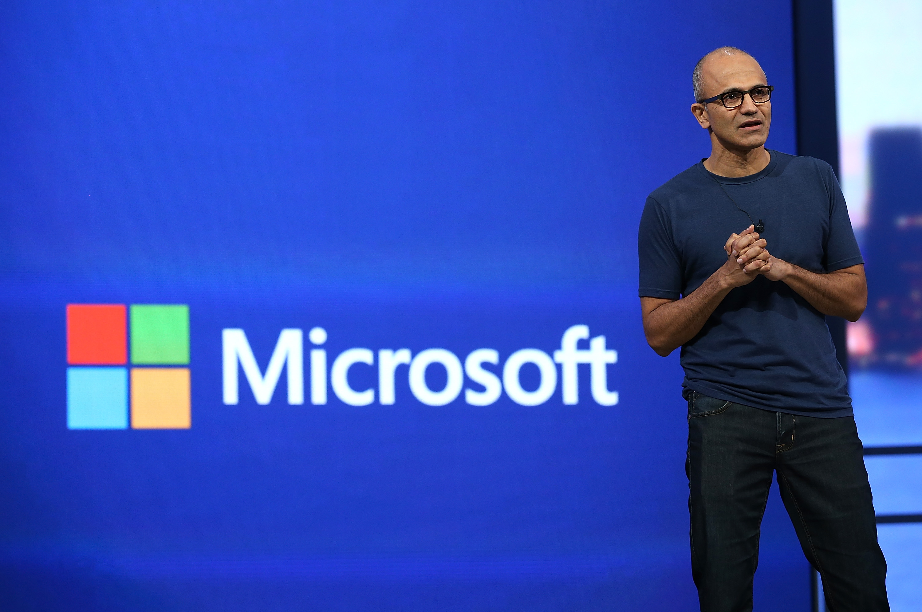 Microsoft CEO Satya Nadella delivers a keynote address during the 2014 Microsoft Build developer conference on April 2, 2014 in San Francisco, California. (Justin Sullivan&mdash;Getty Images)