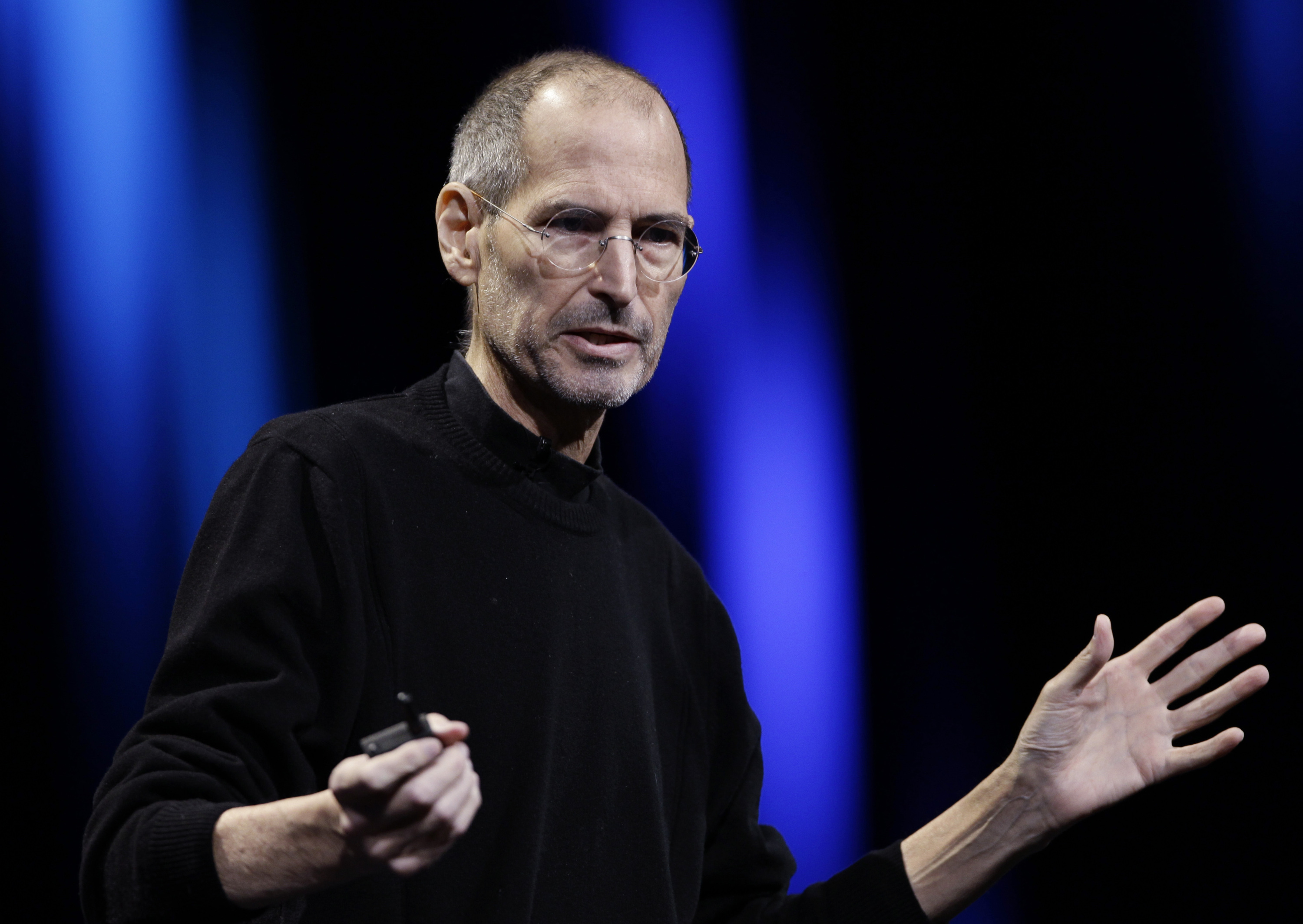 Apple CEO Steve Jobs delivering a keynote address to the Apple Worldwide Developers Conference in San Francisco on June 6, 2011.