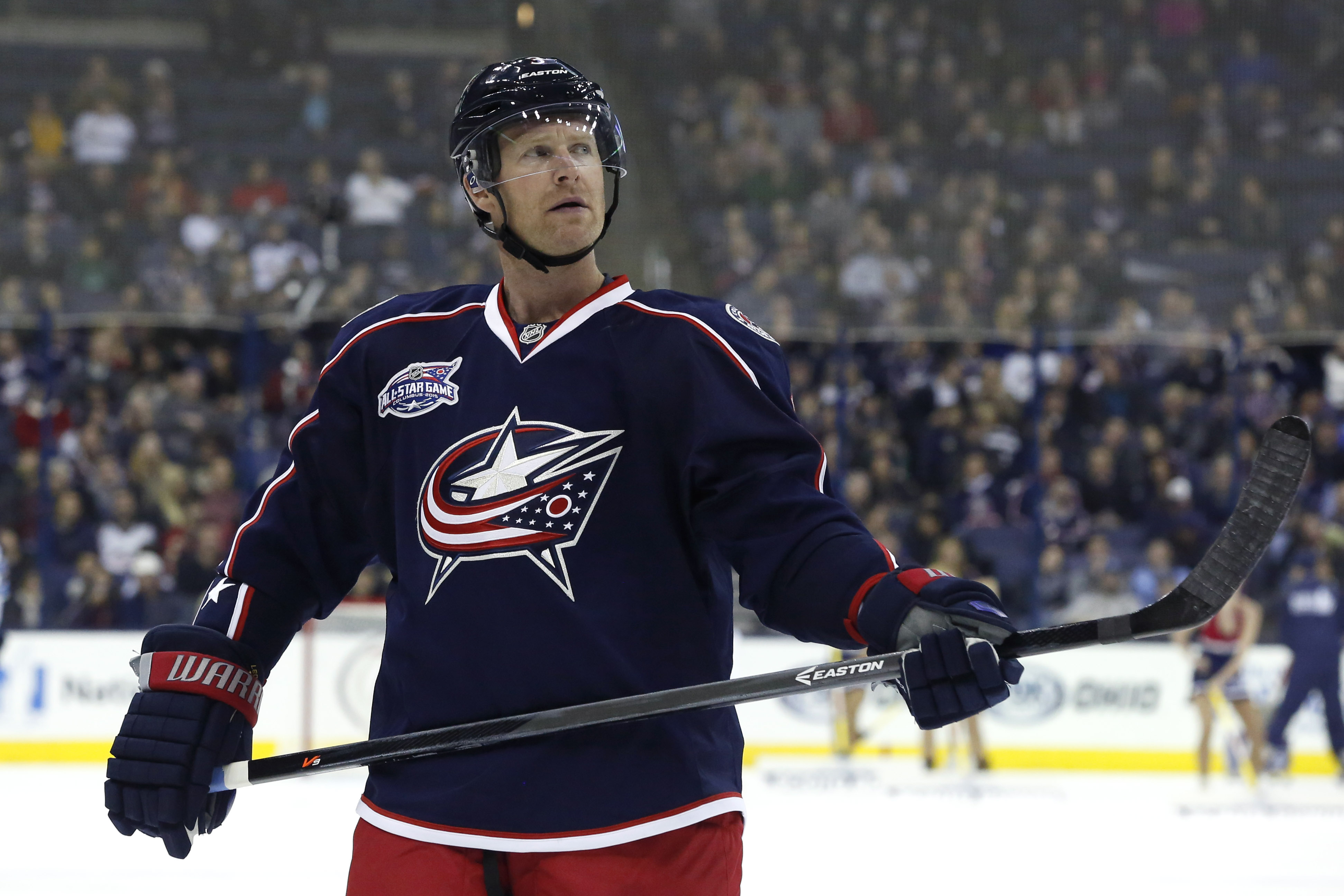 In this Nov 25, 2014, former Columbus Blue Jackets defenseman Jordan Leopold appears during the NHL game in Columbus, OH. (Aaron Doster—Cal Sports Media/AP)