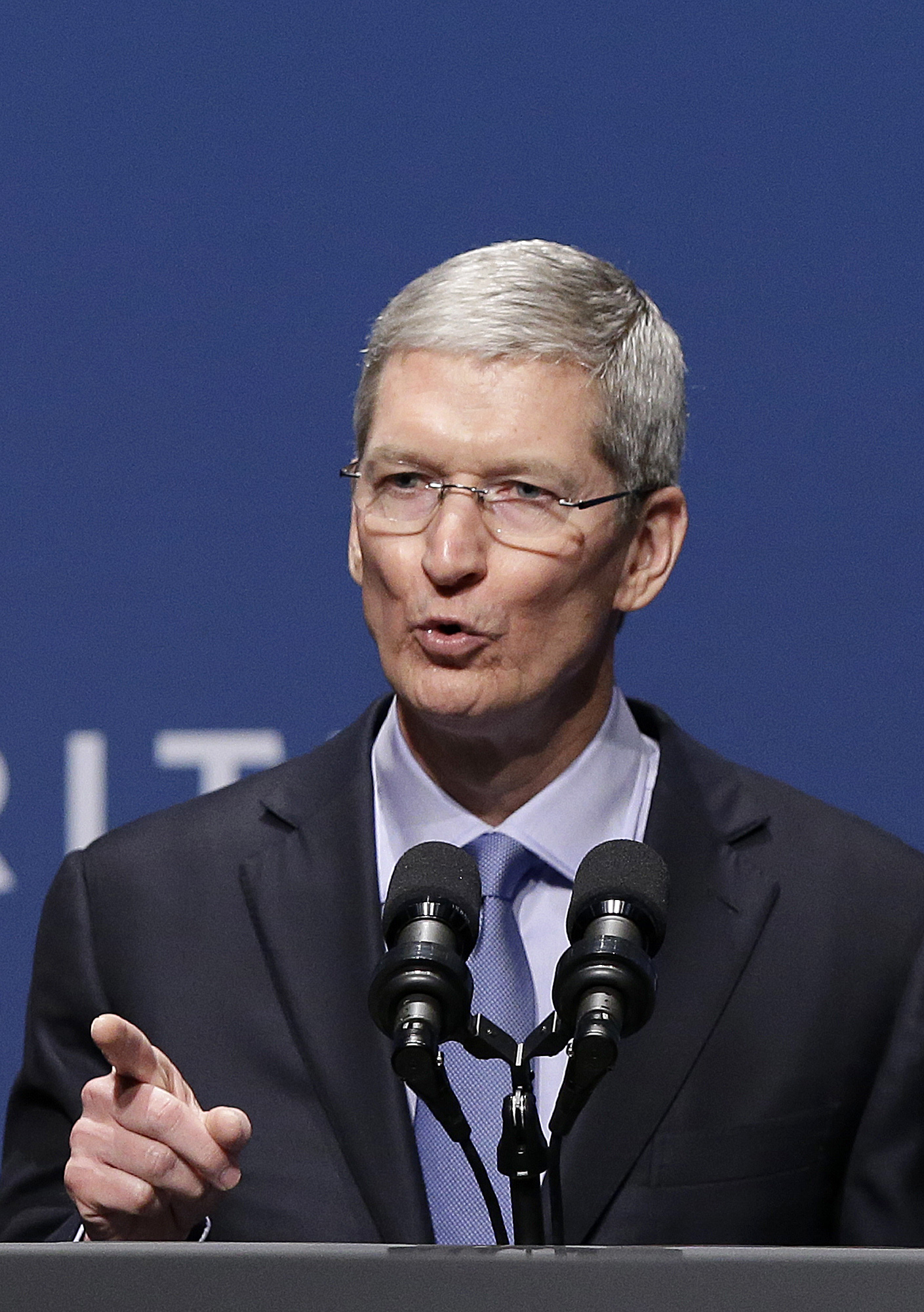 Apple CEO Tim Cook speaks at the White House Summit on Cybersecurity and Consumer Protection in Stanford, Calif. on Feb. 13, 2015.