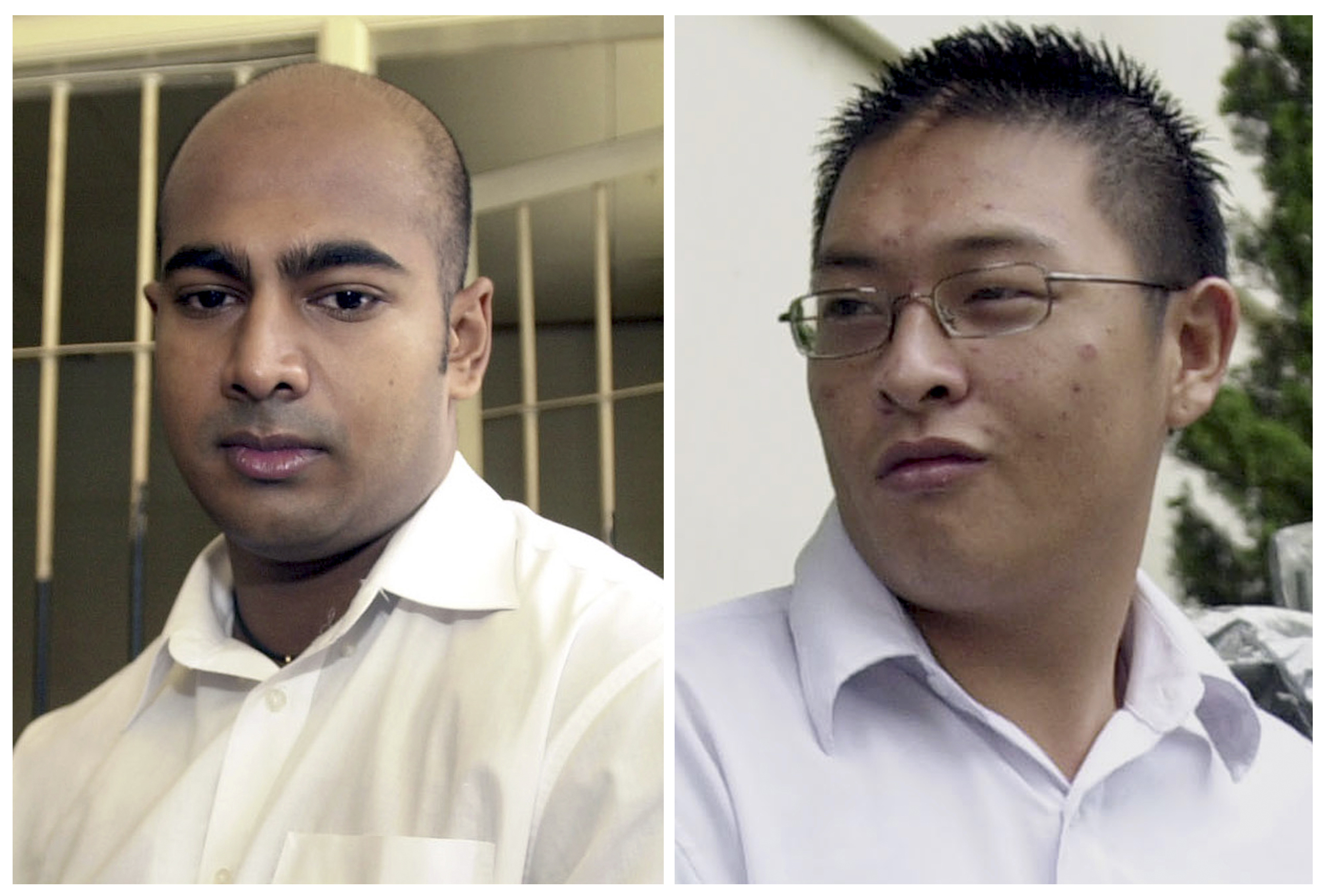 This combination of two file photos from Jan. 24, 2006, left, and Jan. 26, 2006 shows Australian drug traffickers Myuran Sukumaran, left, and Andrew Chan during their trial in Bali, Indonesia