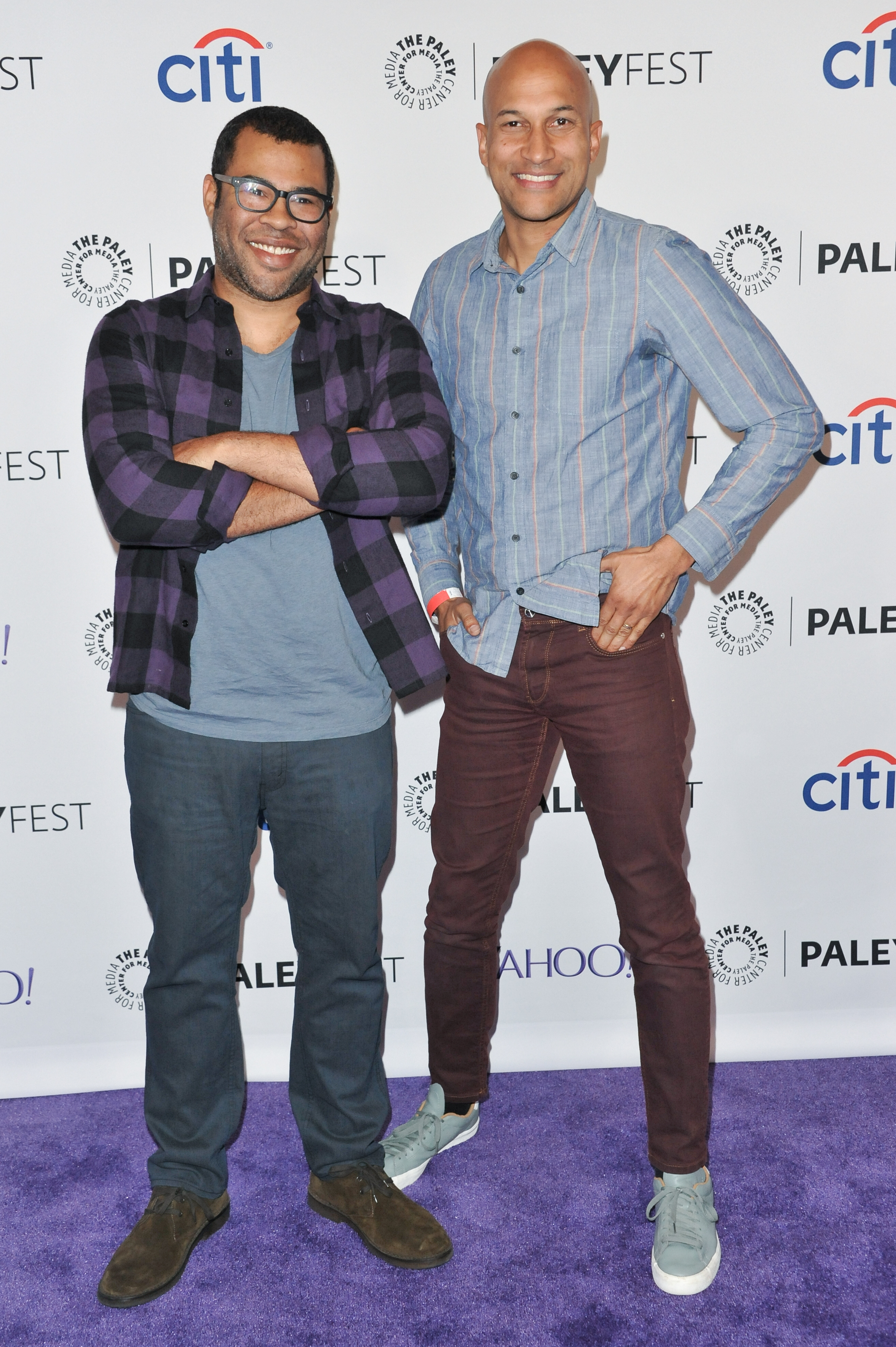 Jordan Peele (L) and Keegan-Michael Key (R) arrive at the 32nd Annual Paleyfest : "A Salute to Comedy Central" in Los Angeles on March 7, 2015.