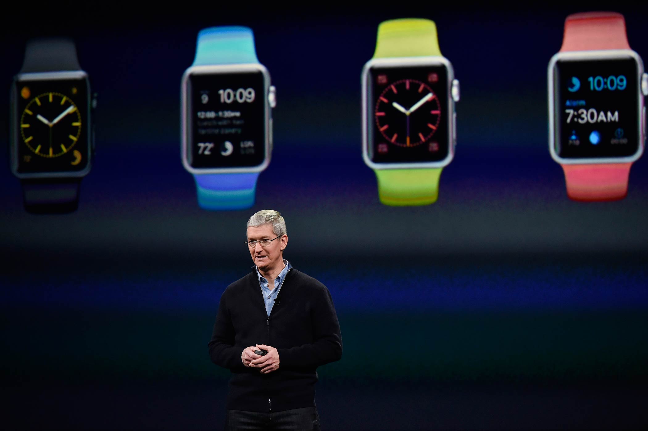 Tim Cook, CEO of Apple, speaks during the Apple Inc. Spring Forward event in San Francisco, Calif. on March 9, 2015. (David Paul Morris—Bloomberg/Getty Images)
