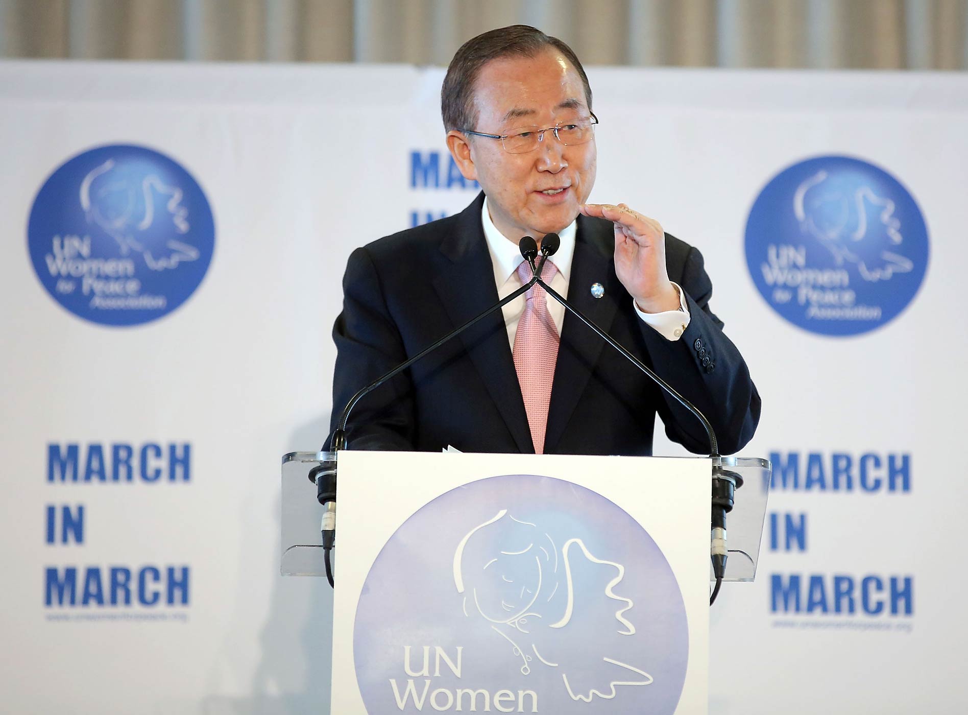 U.N. Secretary-General Ban Ki-moon speaks at the U.N. Women for Peace Association's International Women's Day celebration in New York City on March 6, 2015 (Jemal Countess—Getty Images)