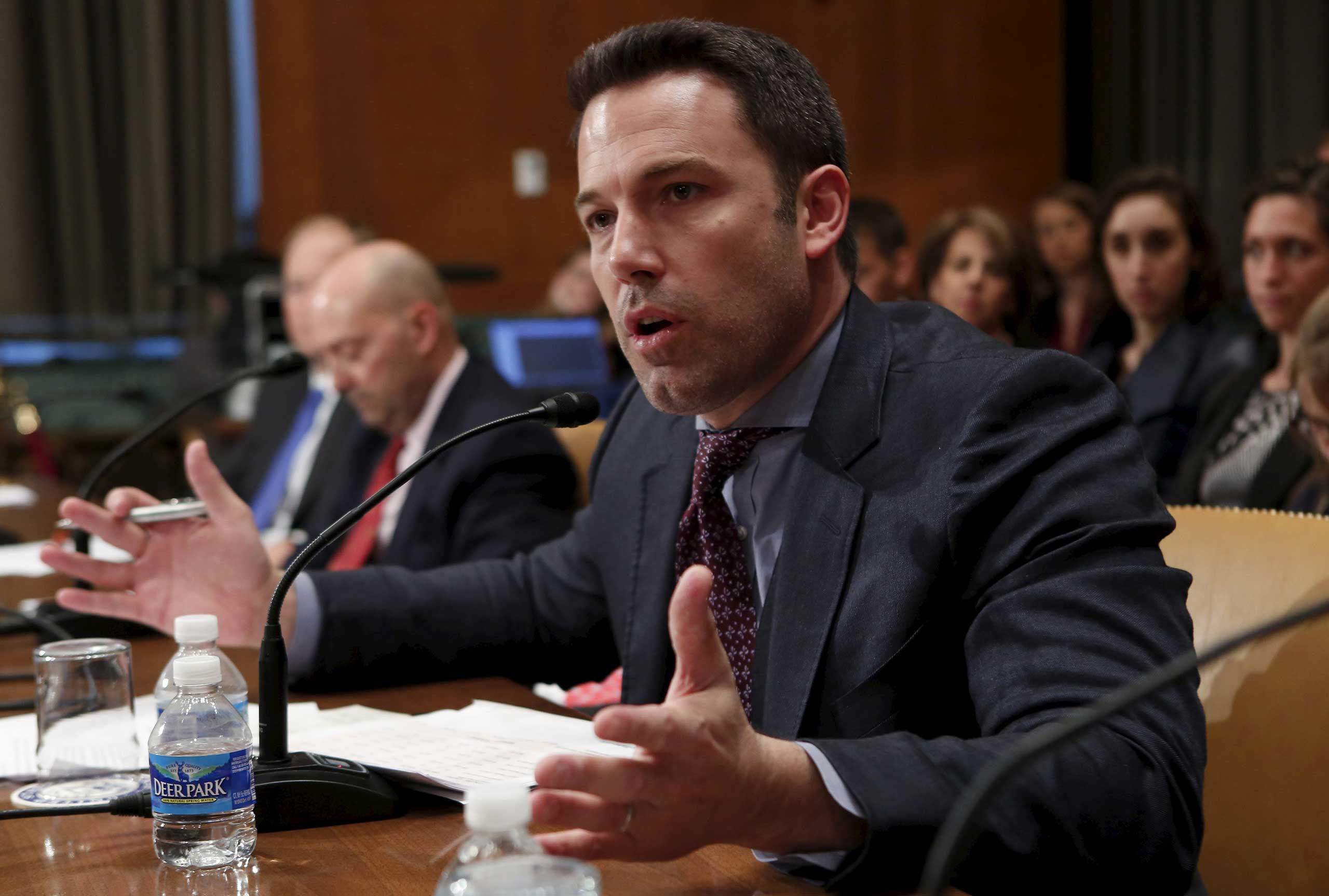 Ben Affleck, actor, filmmaker and founder of the Eastern Congo Initiative, testifies before a Senate Appropriations State, Foreign Operations and Related Programs Subcommittee hearing on "Diplomacy, Development, and National Security" on Capitol Hill in Washington March 26, 2015.