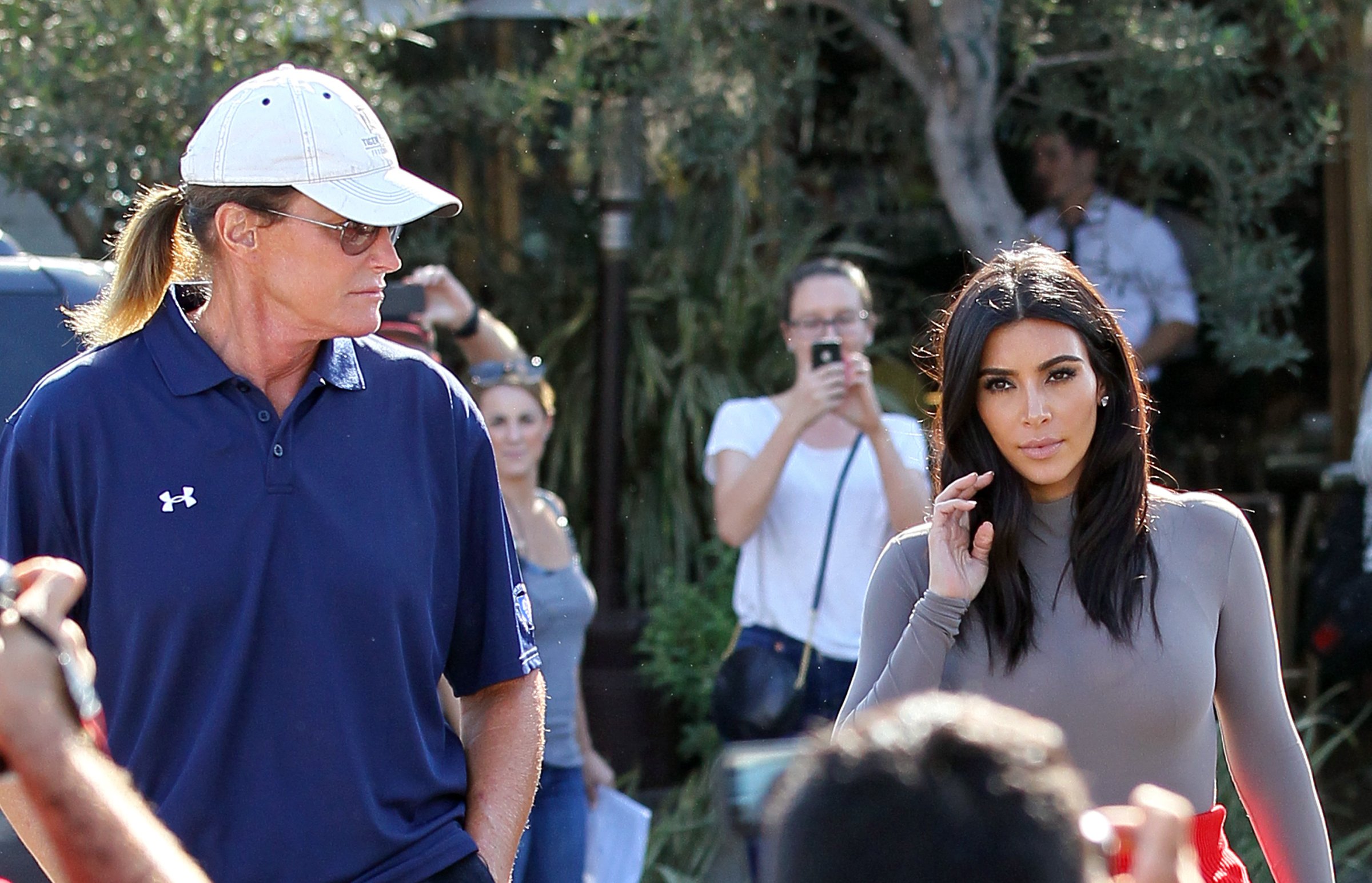 Bruce Jenner and Kim Kardashian are seen filming their reality show in Los Angeles on Oct. 20, 2014.