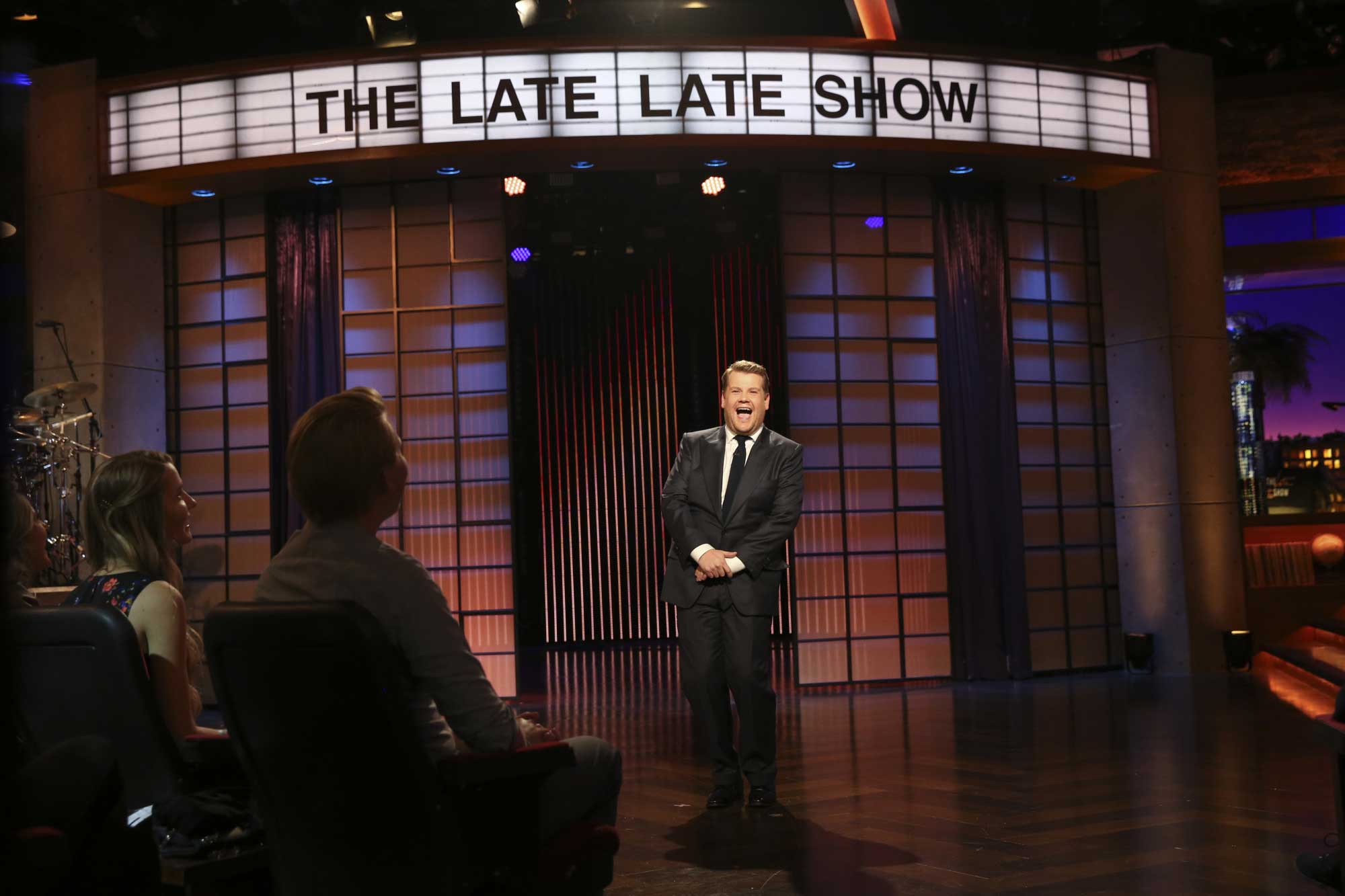 James Corden steps on stage for the first episode of "The Late Late Show with James Corden," in Los Angeles on March 23, 2015. (Monty Brinton–CBS/Getty Images)