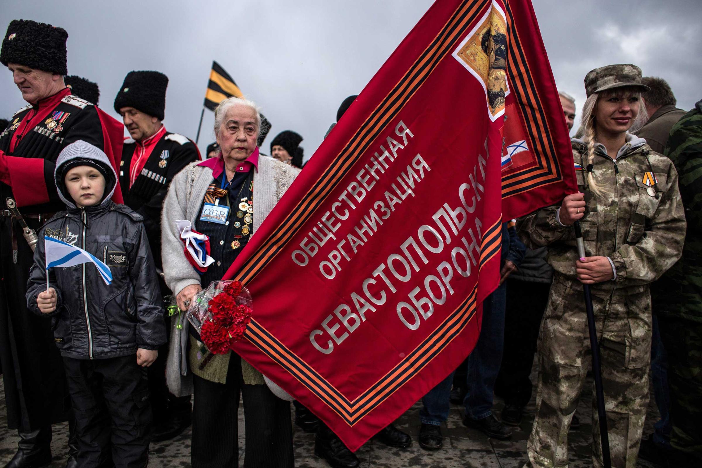 People celebrate the annexation in Sevastopol, March 18, 2015.