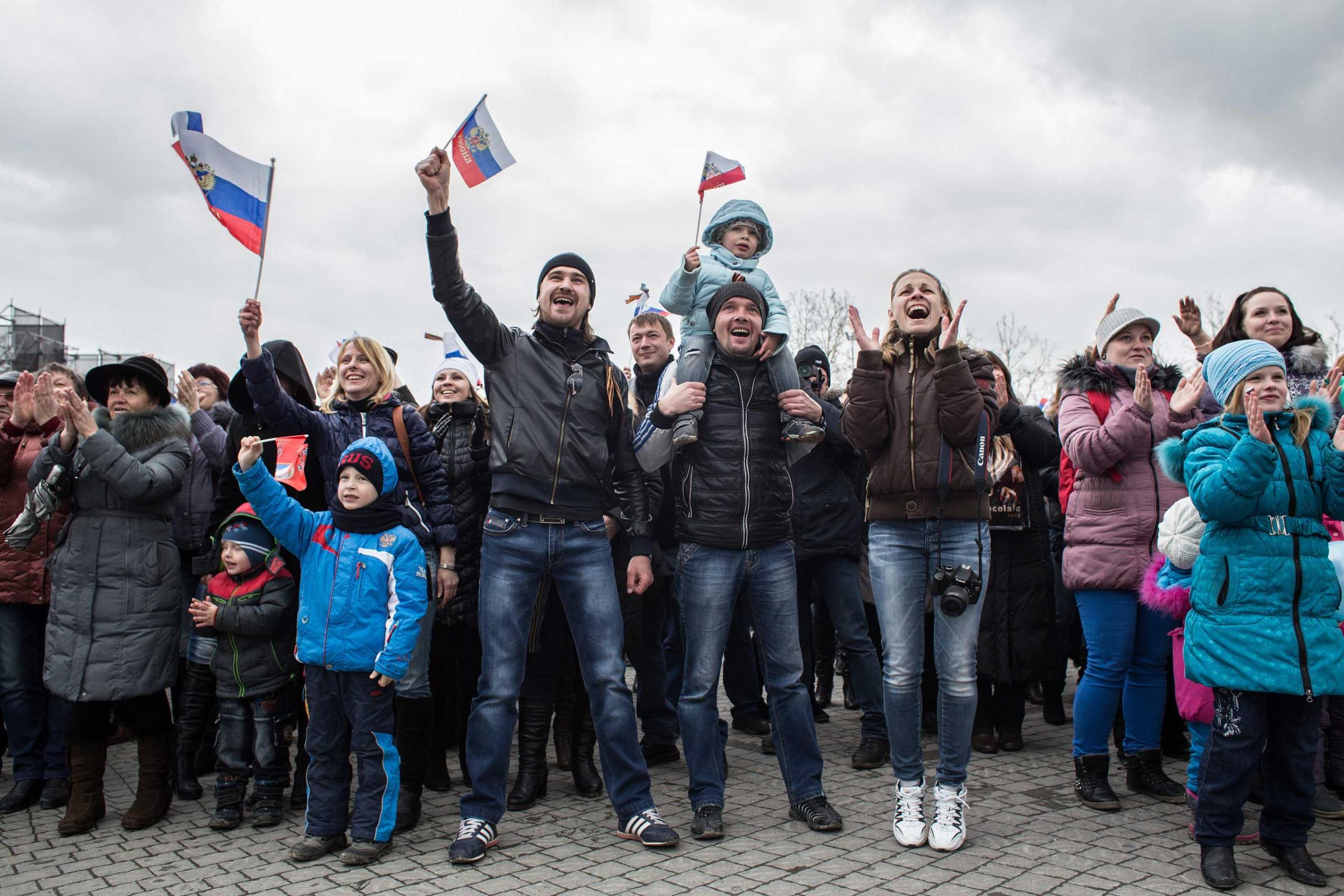 People celebrate the first anniversary of the annexation, March 18, 2015 in Sevastopol.