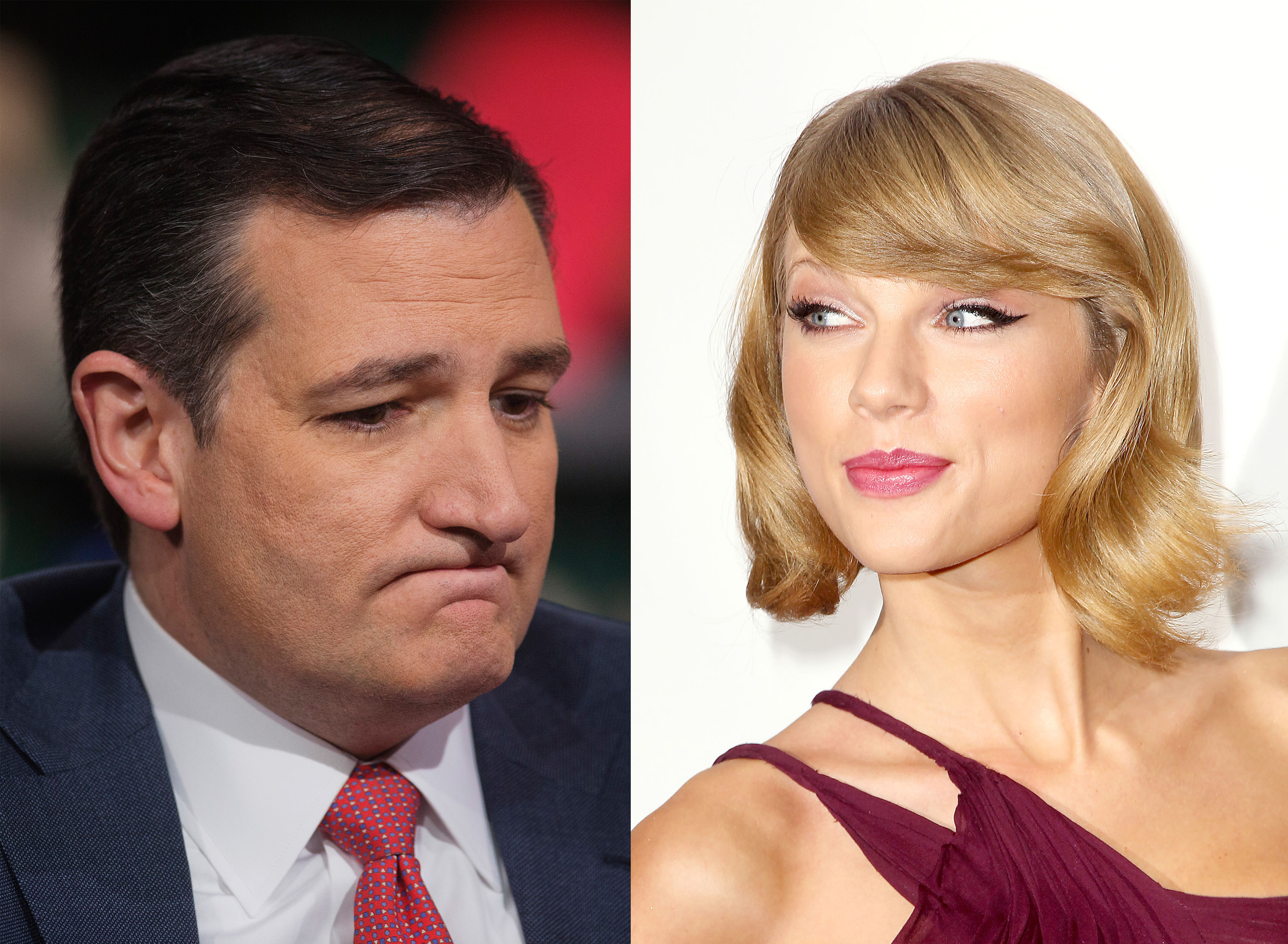 Left: Ted Cruz; right: Taylor Swift (Getty Images; AP)