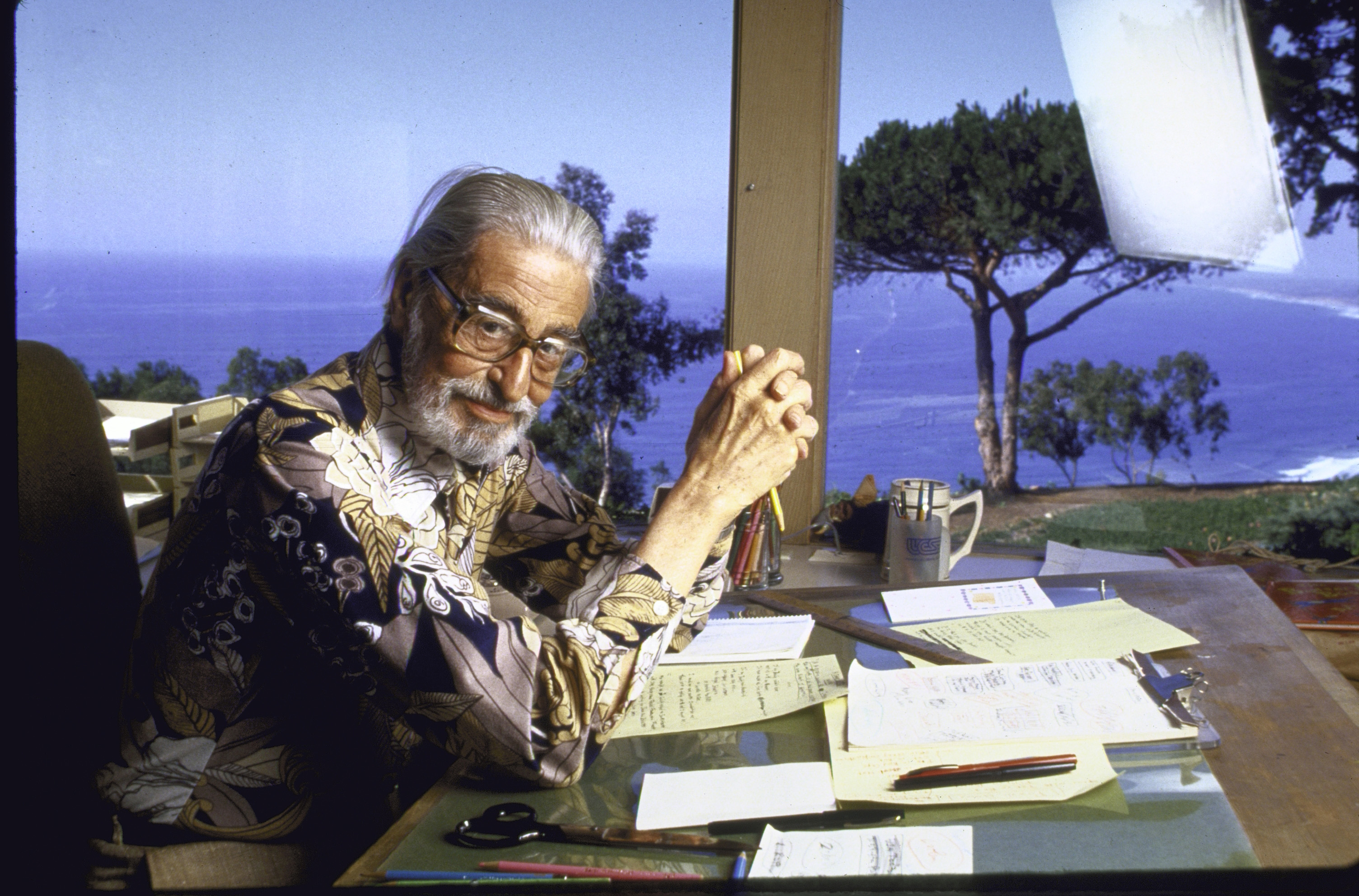 Author Theodore Geisel ("Dr Seuss") at home