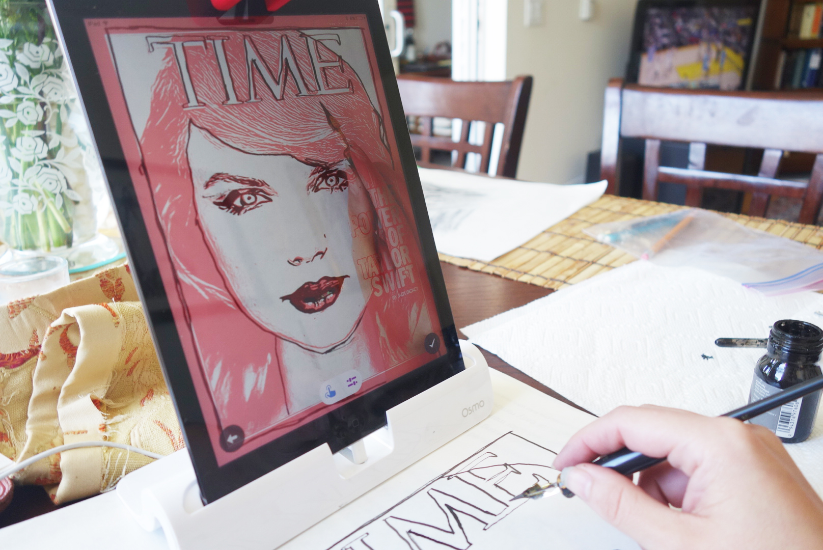 Osmo's Masterpiece app breaks down images into lines that the user can trace, watching their own hand move across the physical page on the tablet's screen. Photo by Katy Steinmetz for TIME (Katy Steinmetz for TIME)