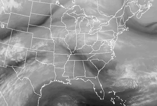 Water vapor map of the eastern U.S. on March 19, 2015. (NASA/NOAA)