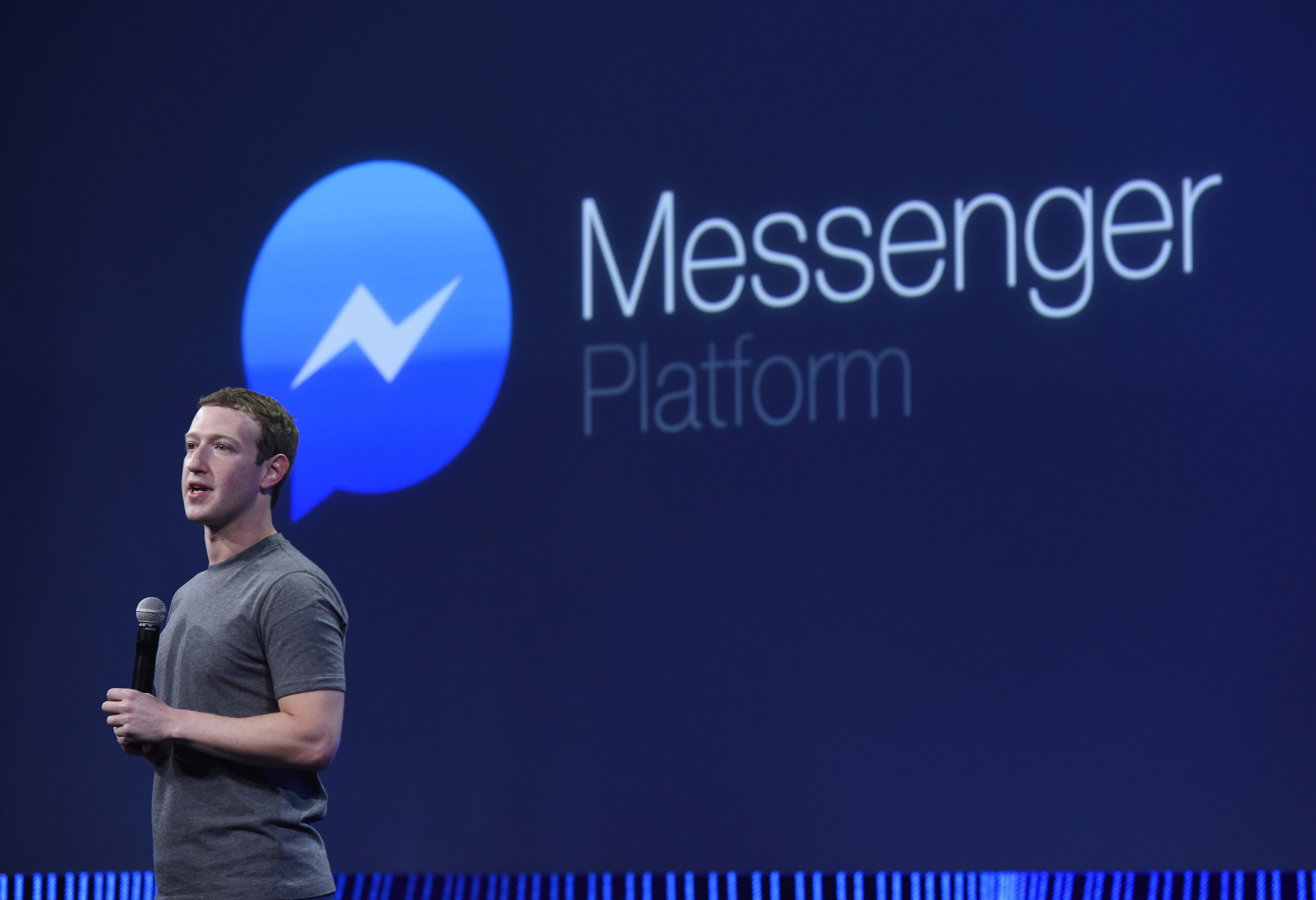Mark Zuckerberg, CEO of Facebook Inc., speaks during the Facebook F8 Developers Conference in San Francisco, Calif., on March 25, 2015. (Bloomberg via Getty Images)