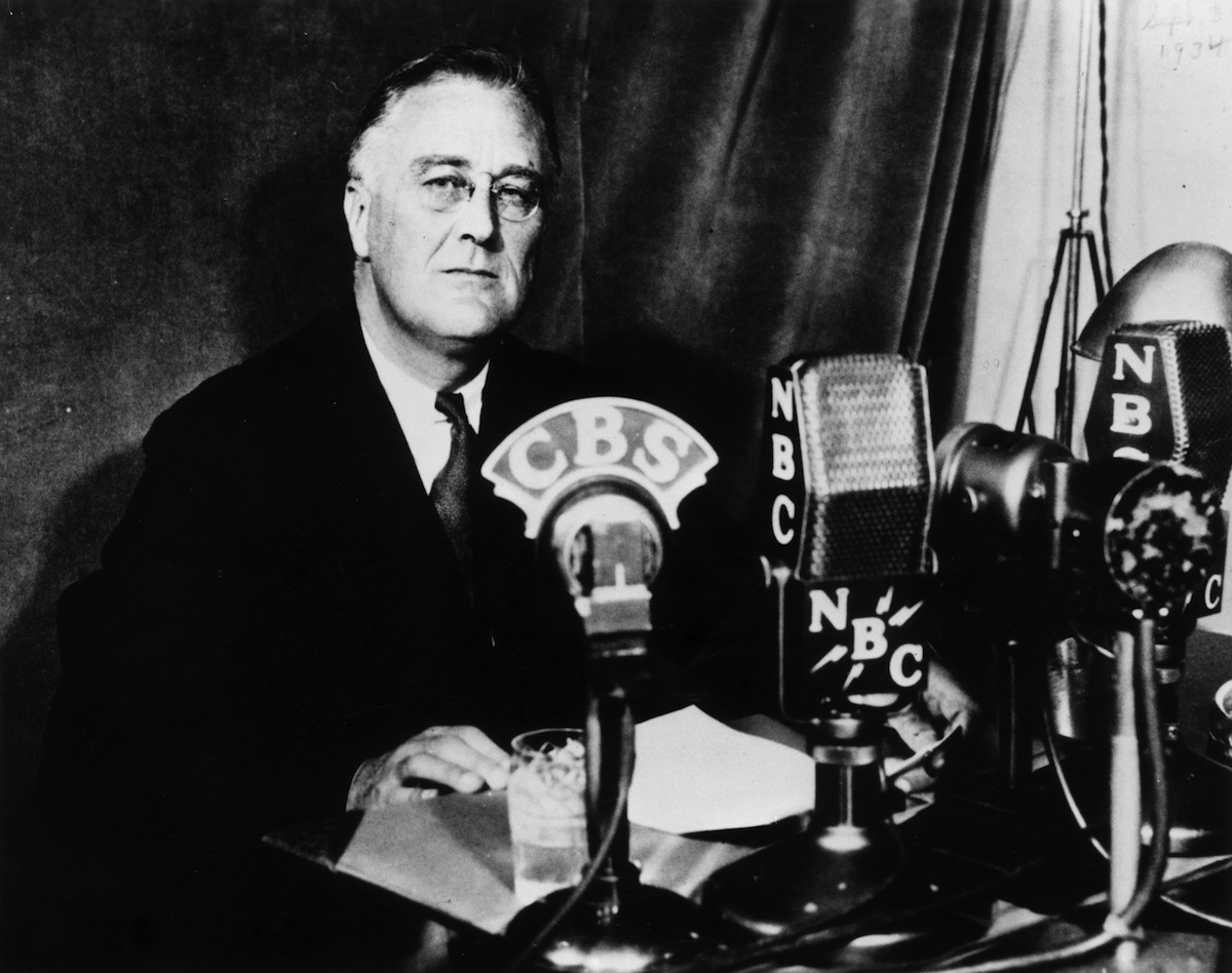 Franklin Delano Roosevelt delivering one of his fireside chats to the nation, circa 1935 (MPI / Getty Images)
