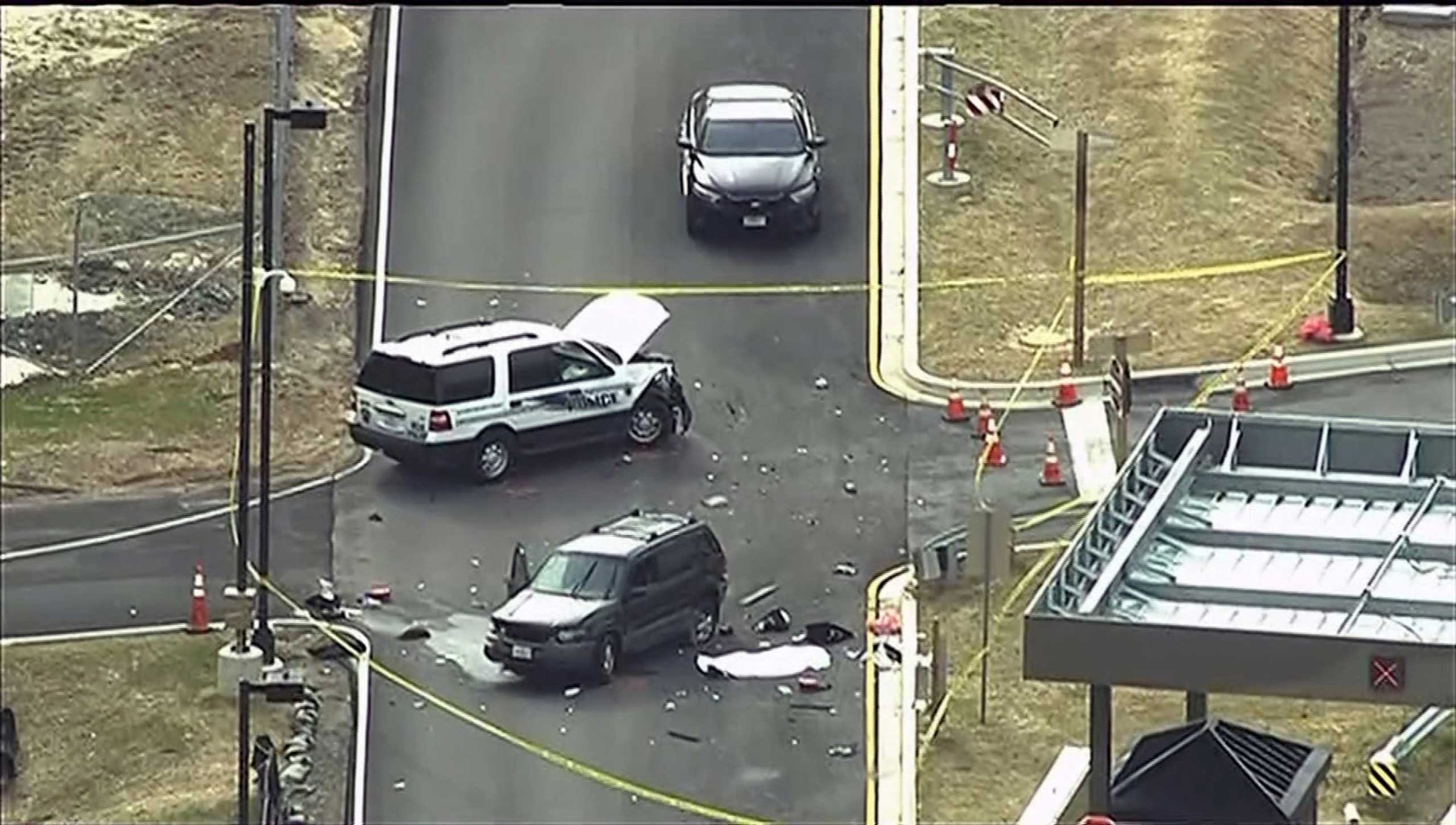 An aerial view of a shooting scene at the National Security Agency at Fort Meade in Maryland is pictured in this still image take from video, March 30, 2015.