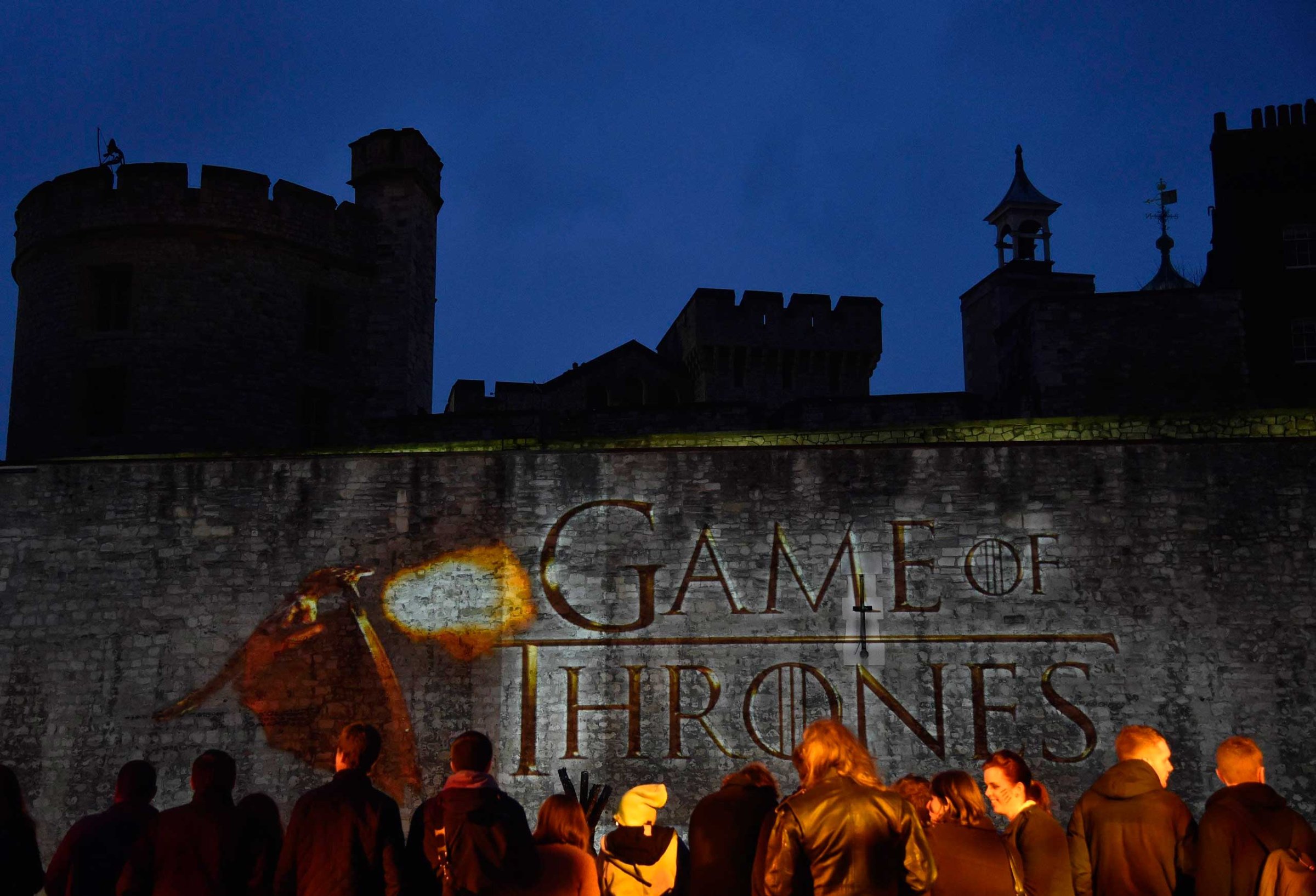 Fans wait for guests to arrive at the world premiere of the television fantasy drama "Game of Thrones" series 5, at The Tower of London, March 18, 2015.
