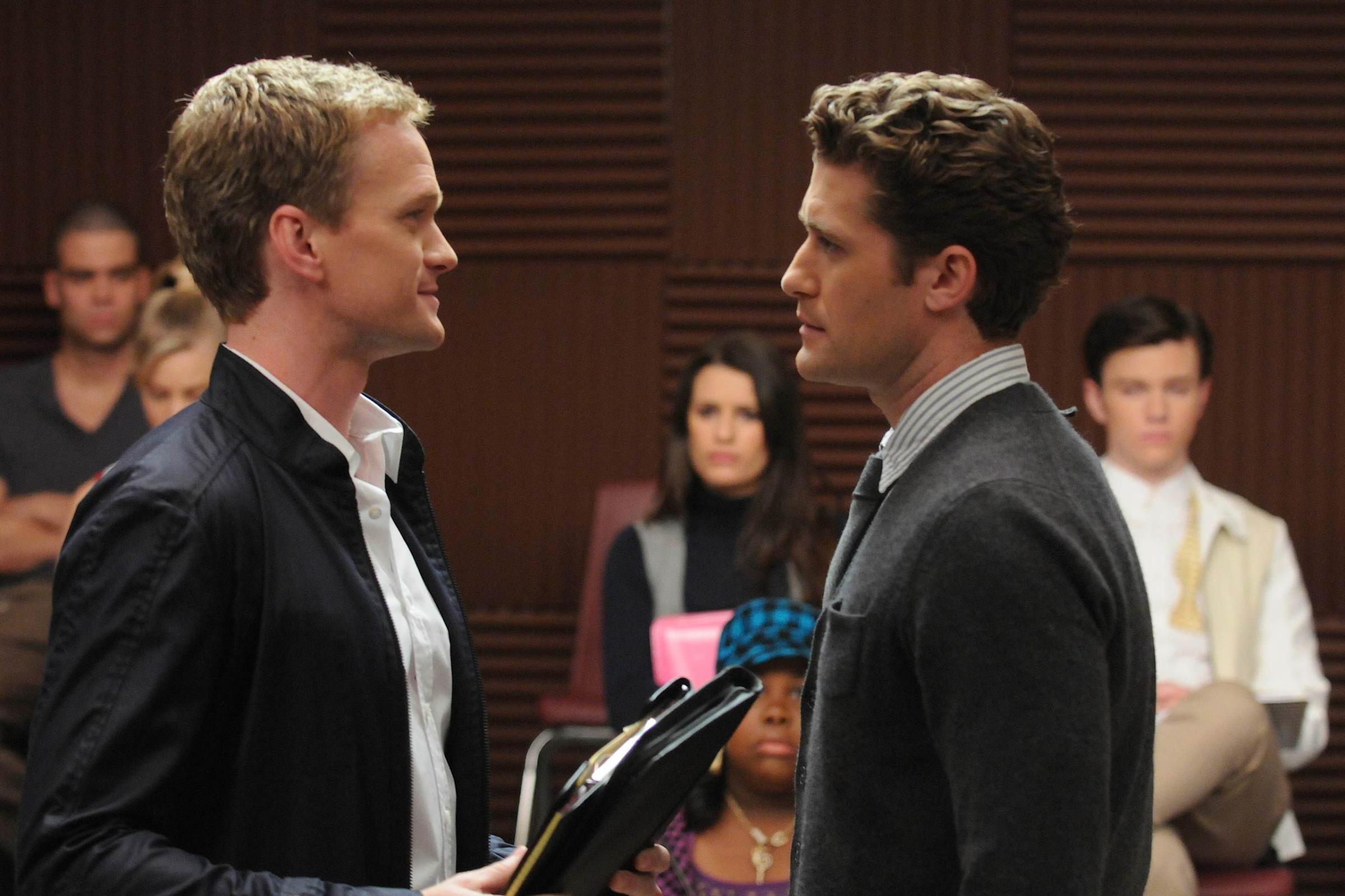 GLEE: School board member Bryan Ryan (guest star Neil Patrick Harris, L) evaluates Will's (Matthew Morrison, R) glee club in the "Dream On" episode of GLEE airing Tuesday, May 18 (9:00-10:00 PM ET/PT) on FOX. ©2010 Fox Broadcasting Co. Cr: Michael Yarish/FOX