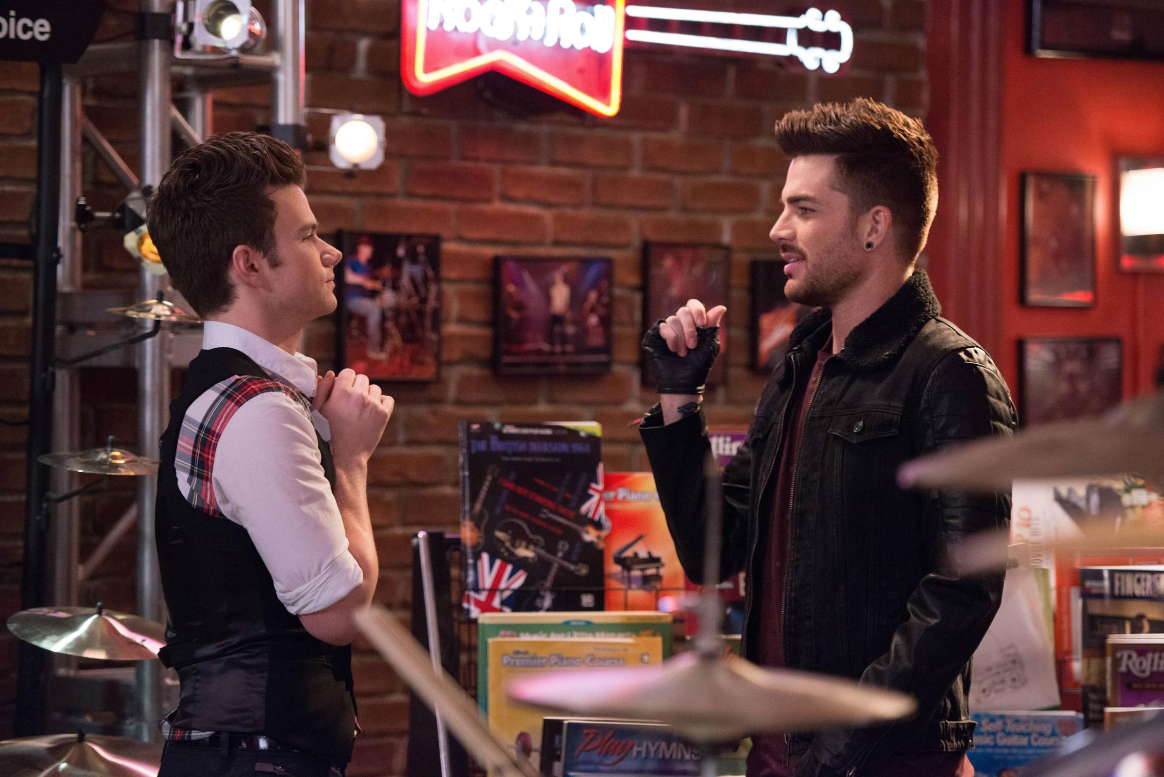 GLEE: Elliott (guest star Adam Lambert, R) meets up with Kurt (Chris Colfer, L) in the "New New York" episode of GLEE airing Tuesday, April 1 (8:00-9:00 PM ET/PT) on FOX. ©Fox Broadcasting Co. CR: Eddy Chen/FOX
