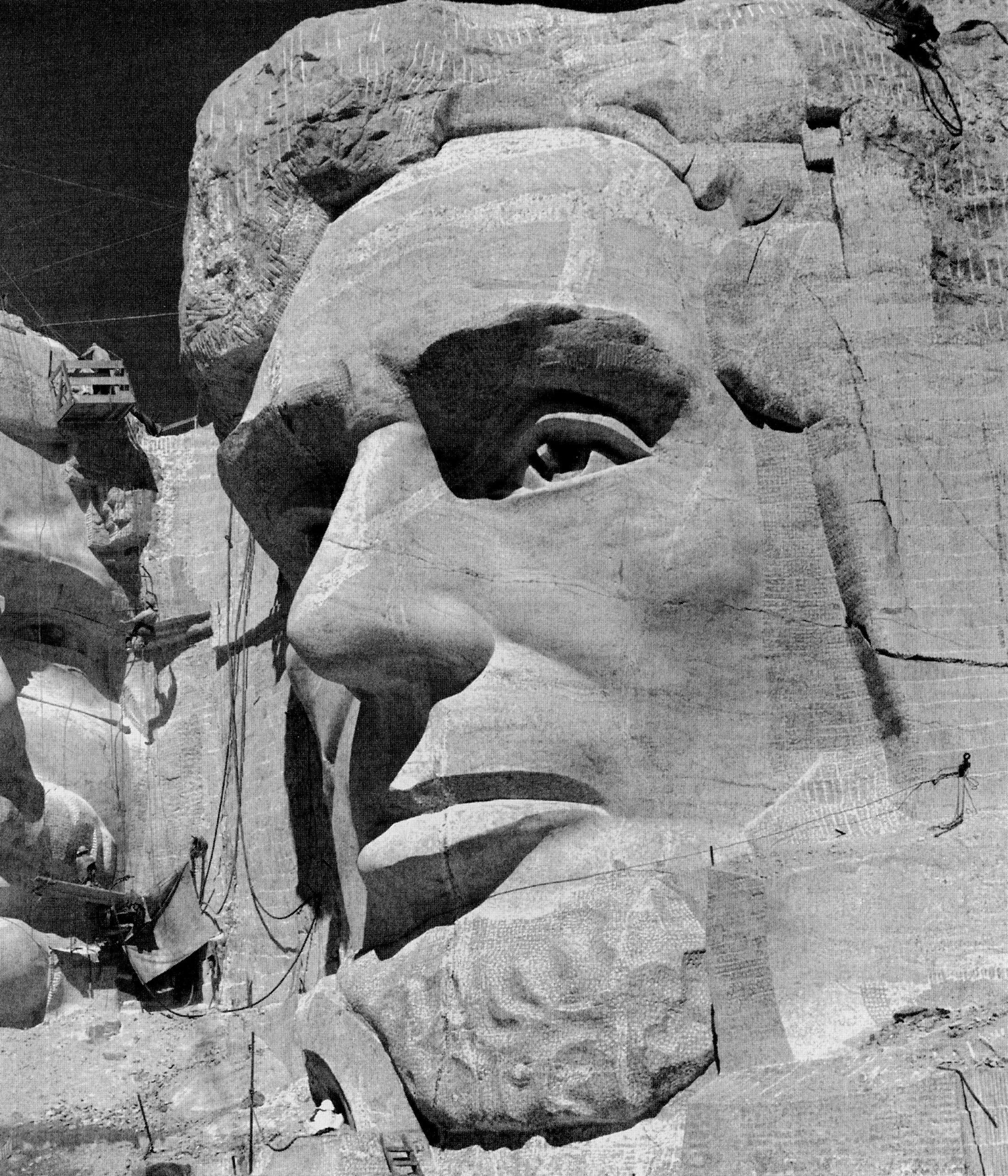 The head of Abraham LIncoln under construction, c. 1930s. Lincoln was dedicated on Sept. 17, 1937.