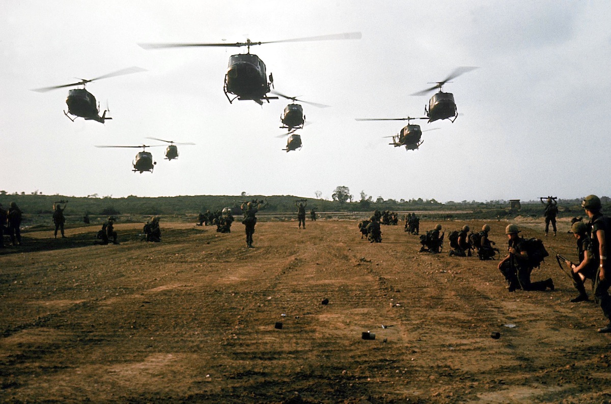 American military helicopters in flight during the My Lai massacre on Mar. 16, 1968 in My Lai, South Vietnam (Ronald L. Haeberle—The LIFE Images Collection/Getty)