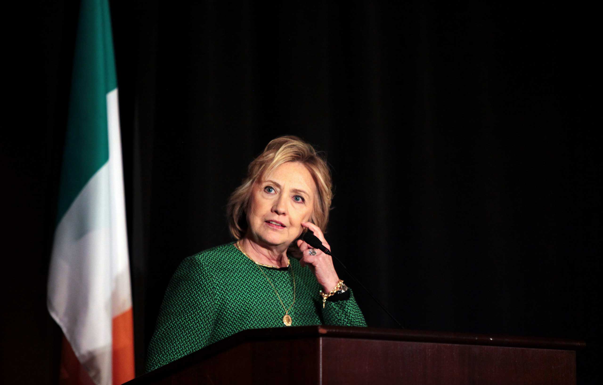 Former Secretary of State Hillary Clinton speaks on stage during a ceremony to induct her into the Irish America Hall of Fame on March 16, 2015 in New York City. (Yana Paskova—Getty Images)