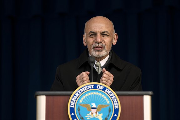 DoD photo / Sean Hurt (Afghan President Ashraf Ghani in the Pentagon courtyard Monday morning.)