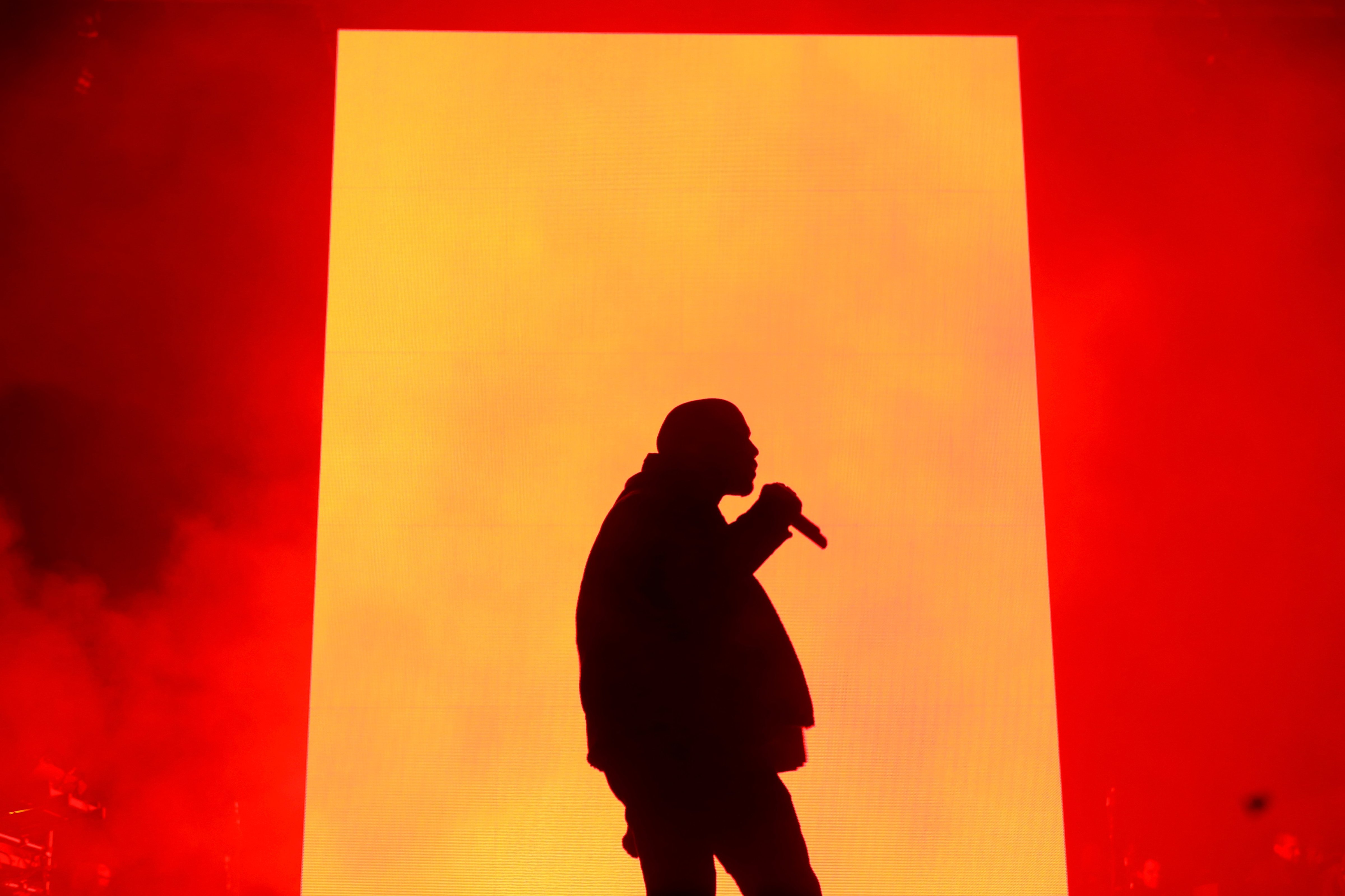 Kanye West performs during ROC NATION SPORTS 1st Annual Roc City Classic starring Kevin Durant x Kanye West on Feb. 12, 2015 in New York City.