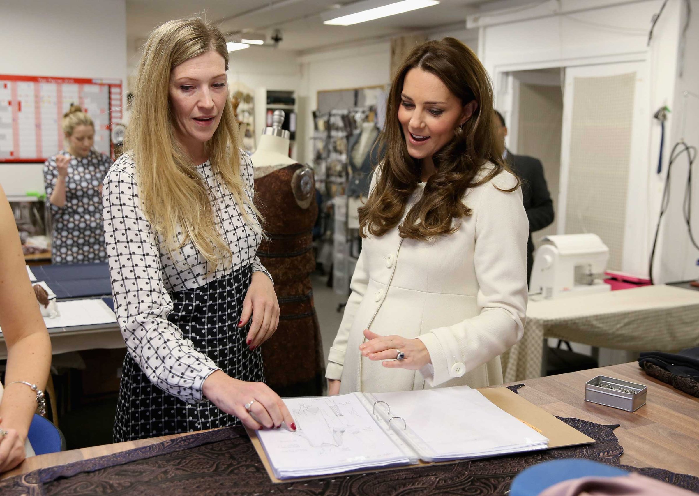 Catherine, Duchess of Cambridge is shown consumes during an official visit to the set of Downton Abbey at Ealing Studios on March 12, 2015 in London, England.