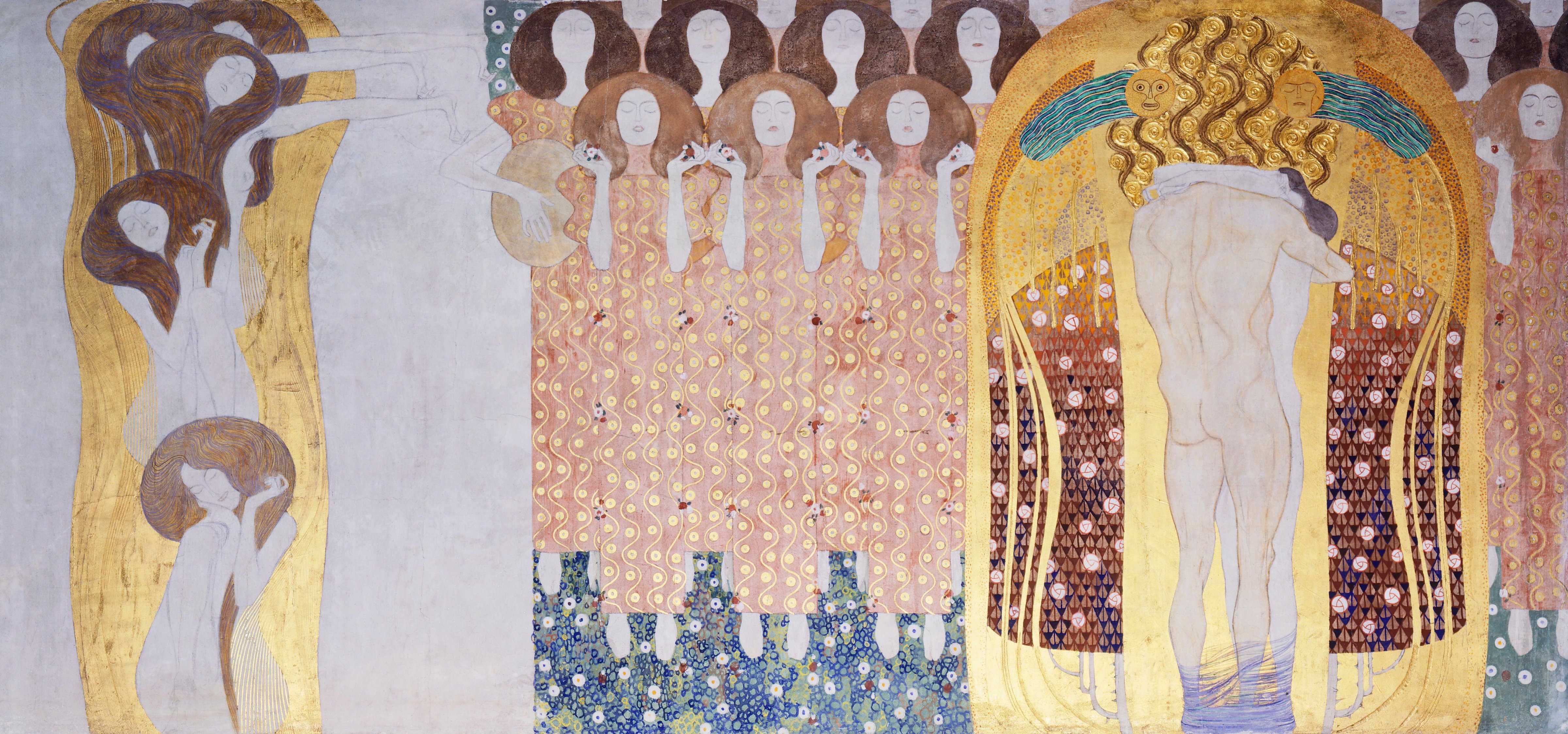 The Beethoven Frieze: The longing for happiness, 1902, by Gustav Klimt (1862-1918). (DEA / E. LESSING&mdash;De Agostini/Getty Images)