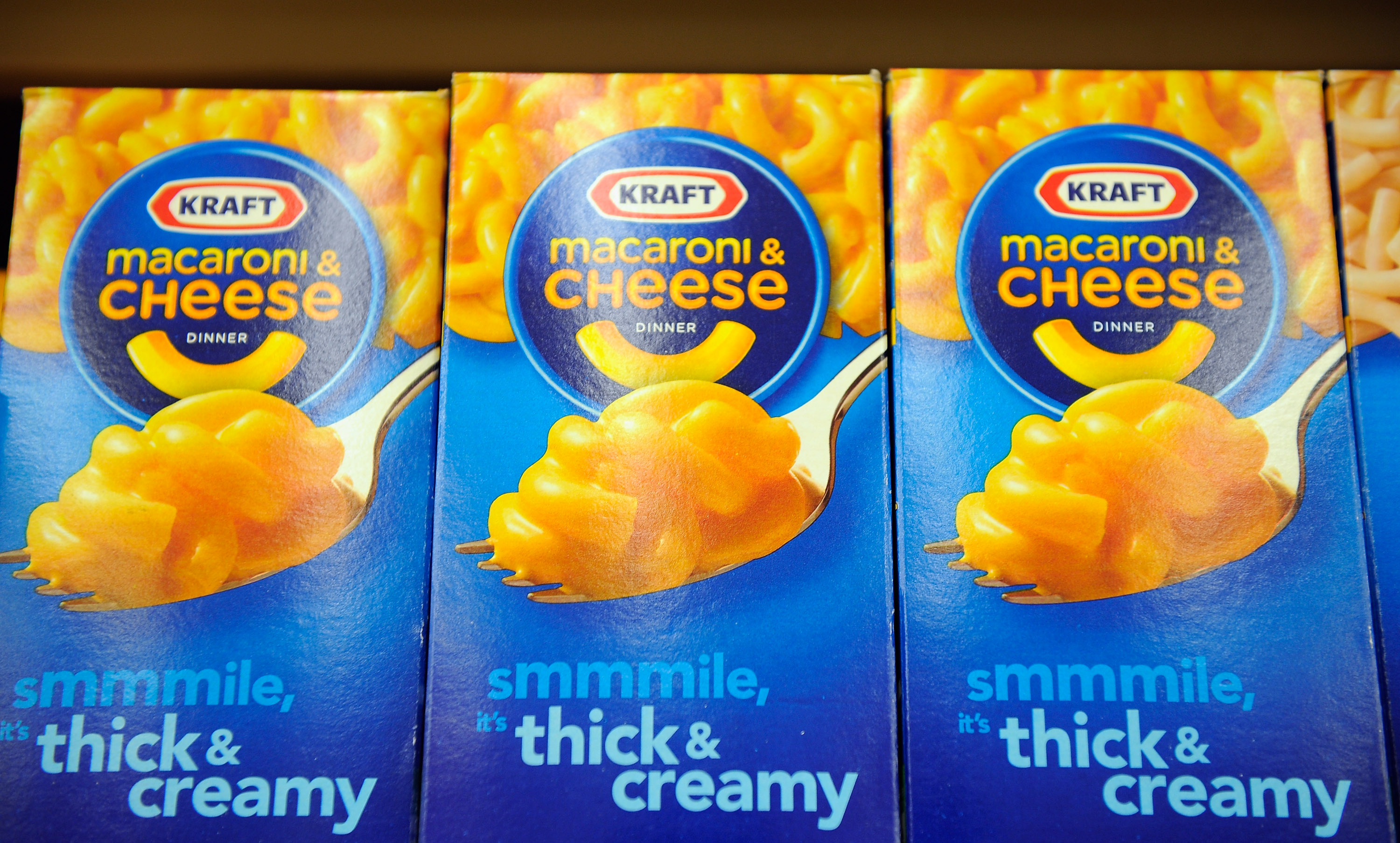 Boxes of Kraft Macaroni &amp; Cheese.