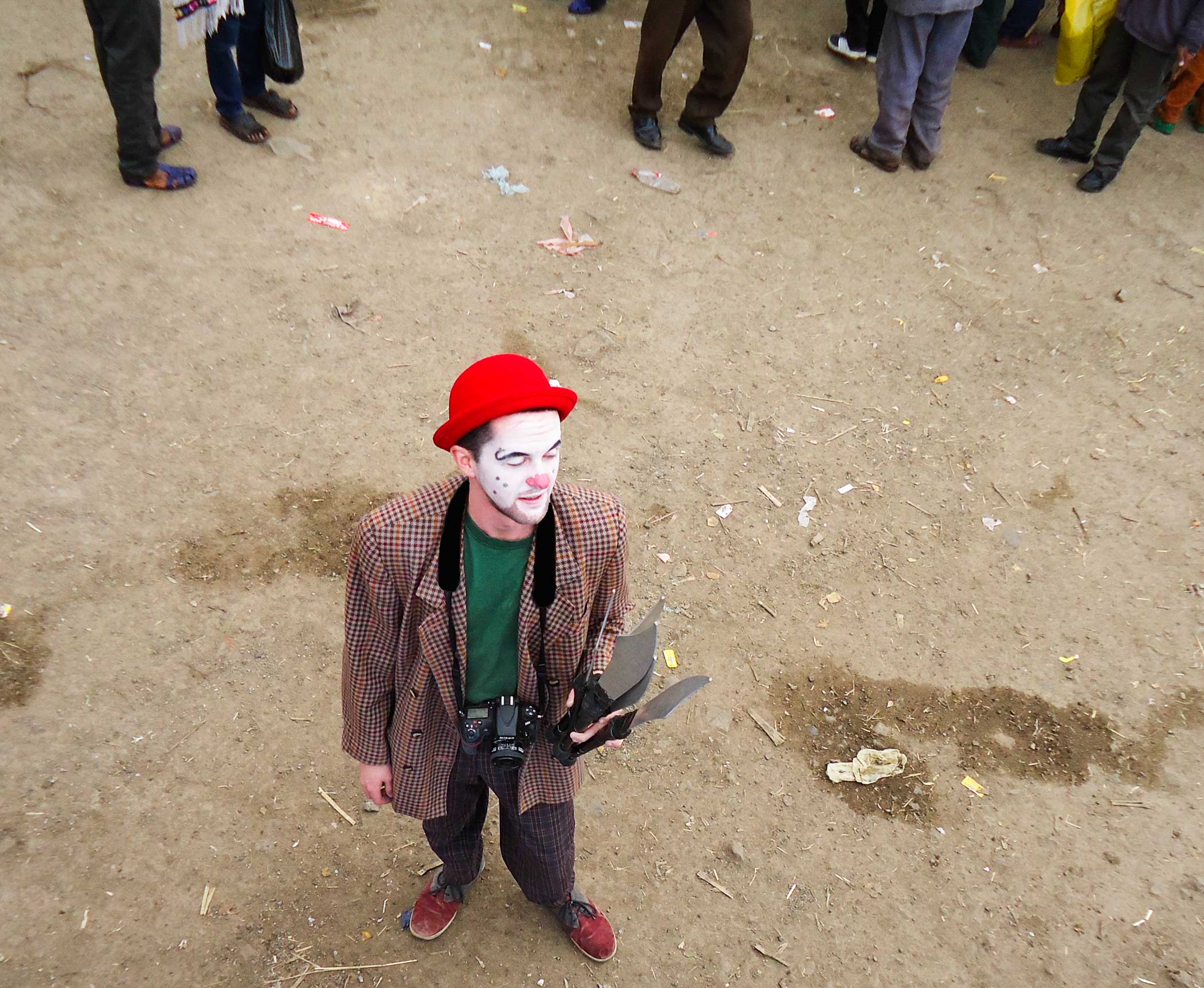 Lukas Berger dressed as a clown at the Circus Debere Berhan in Ethiopia.