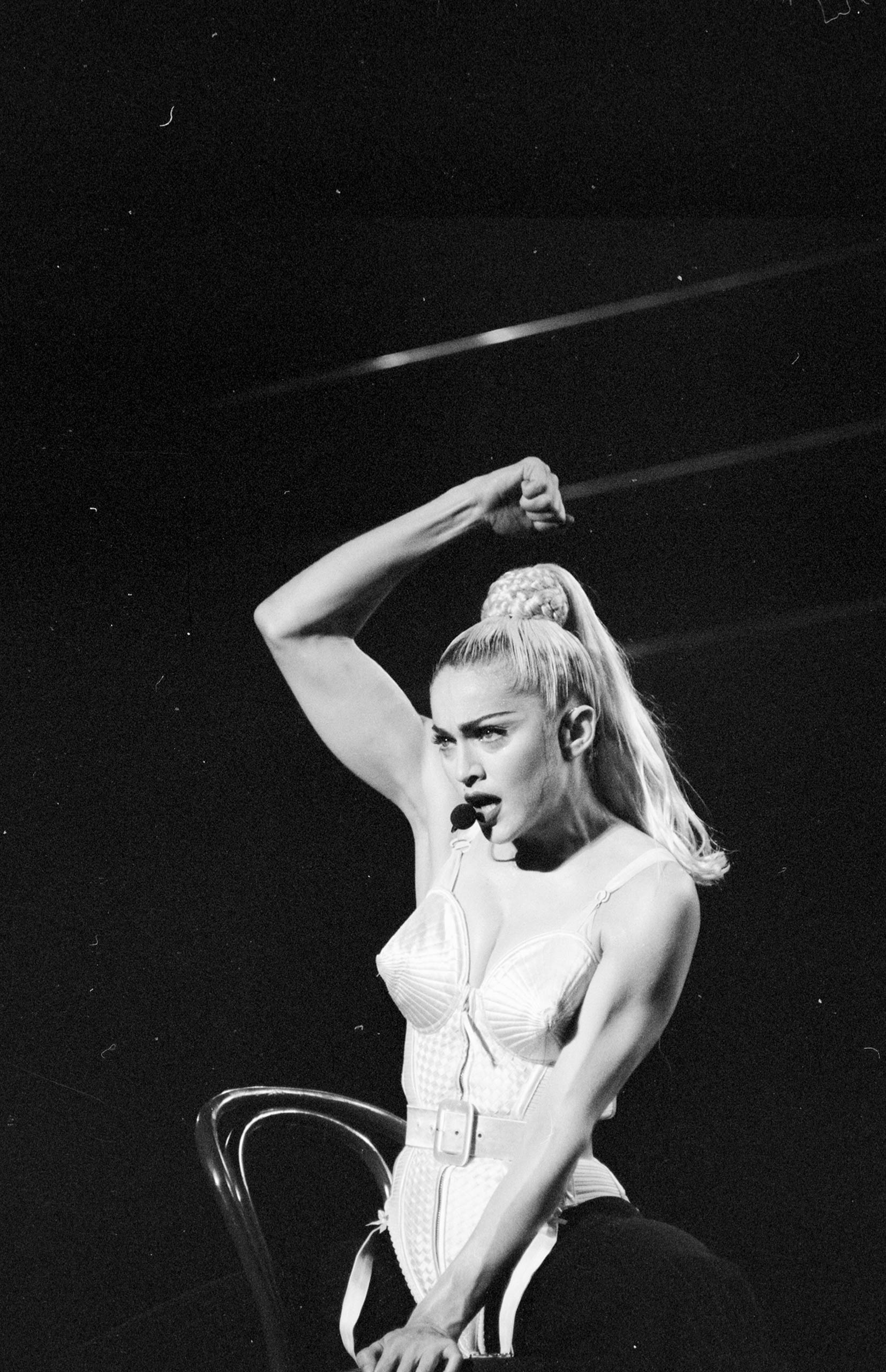 Madonna is seen in concert in 1990.