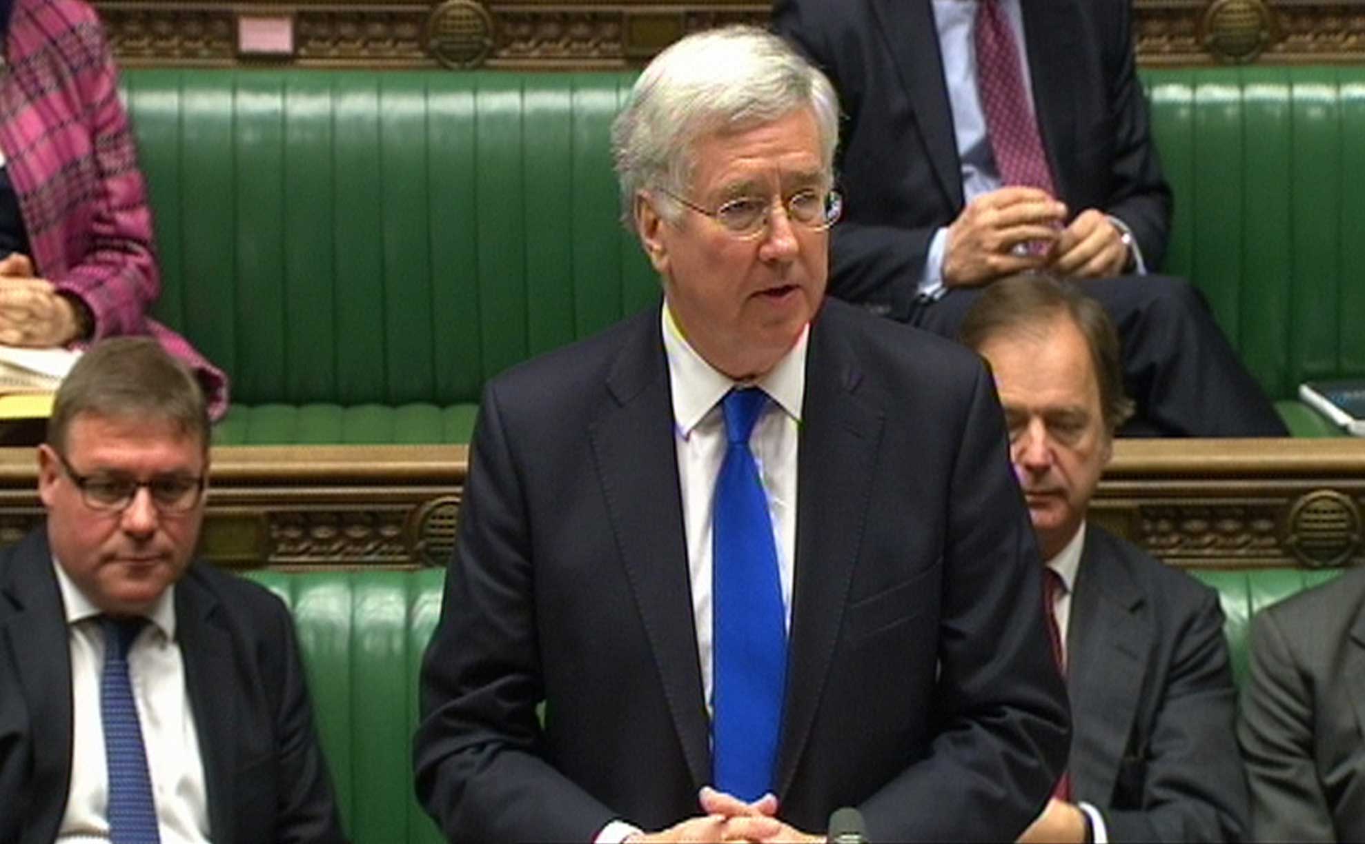 Defence Secretary Michael Fallon makes a statement to MPs in the House of Commons saying that Britain is to bolster the defences of the Falklands, in London on Tuesday March 24, 2015. (PA Wire)