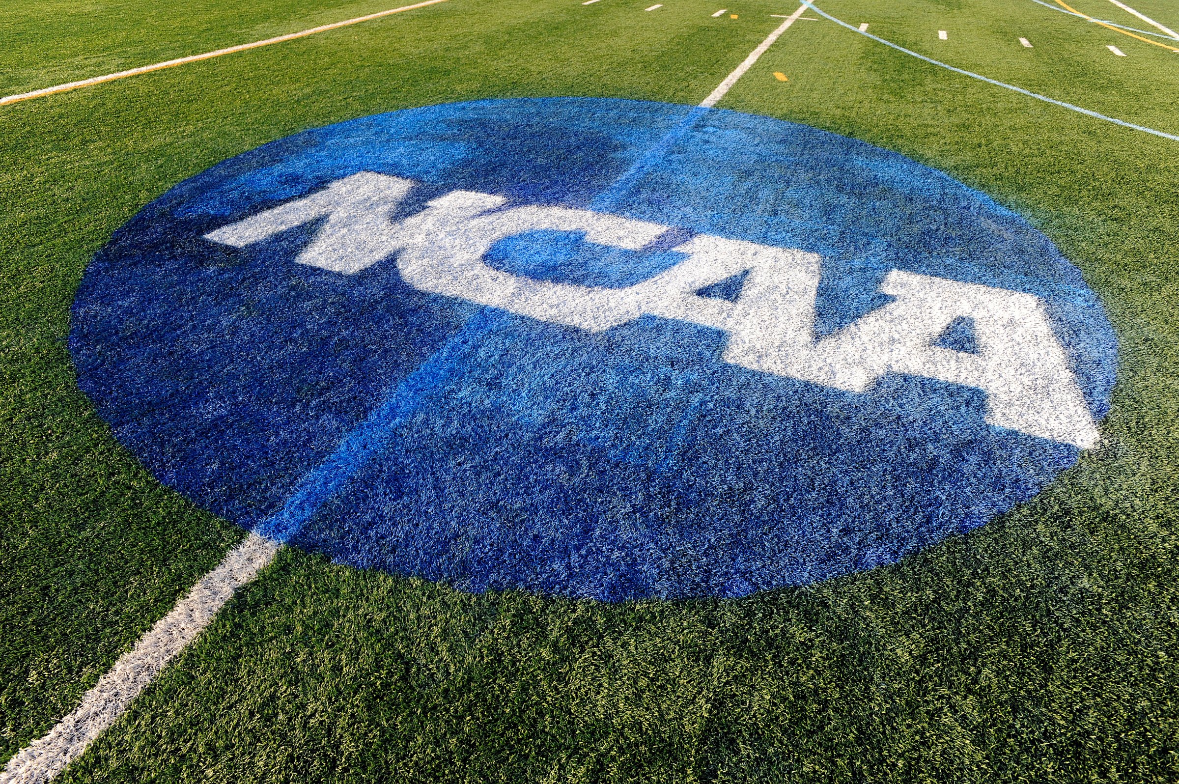 The NCAA logo is shown on the field where the Maryland Terrapins played against the North Carolina Tar Heels during the 2013 NCAA Division I Women's Lacrosse Championship at Villanova Stadium on May 26, 2013 in Villanova, Pennsylvania.