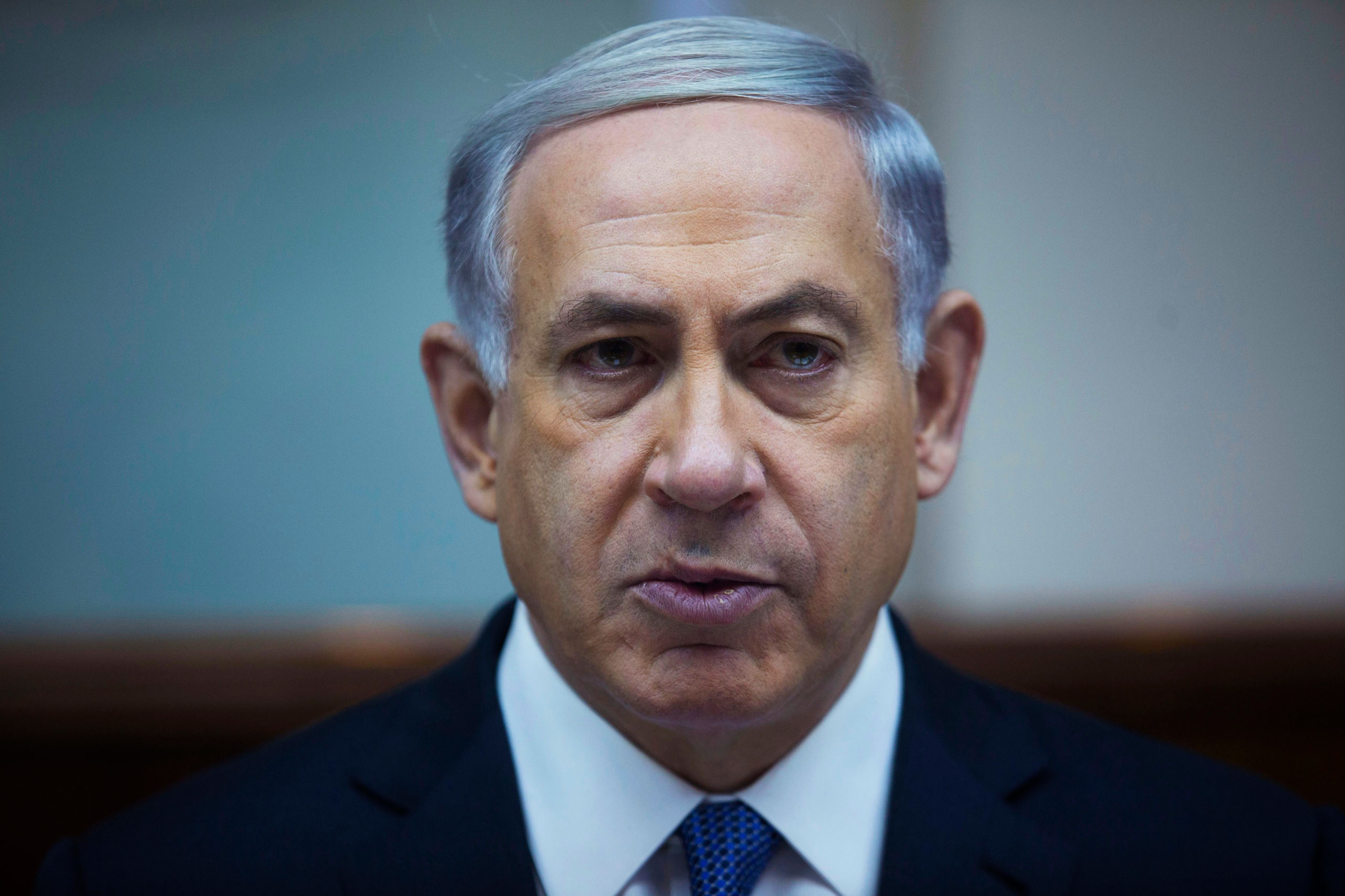 Israel's Prime Minister Benjamin Netanyahu attends the weekly cabinet meeting at his office in Jerusalem Feb. 15, 2015. (Abir Sultan—Reuters)