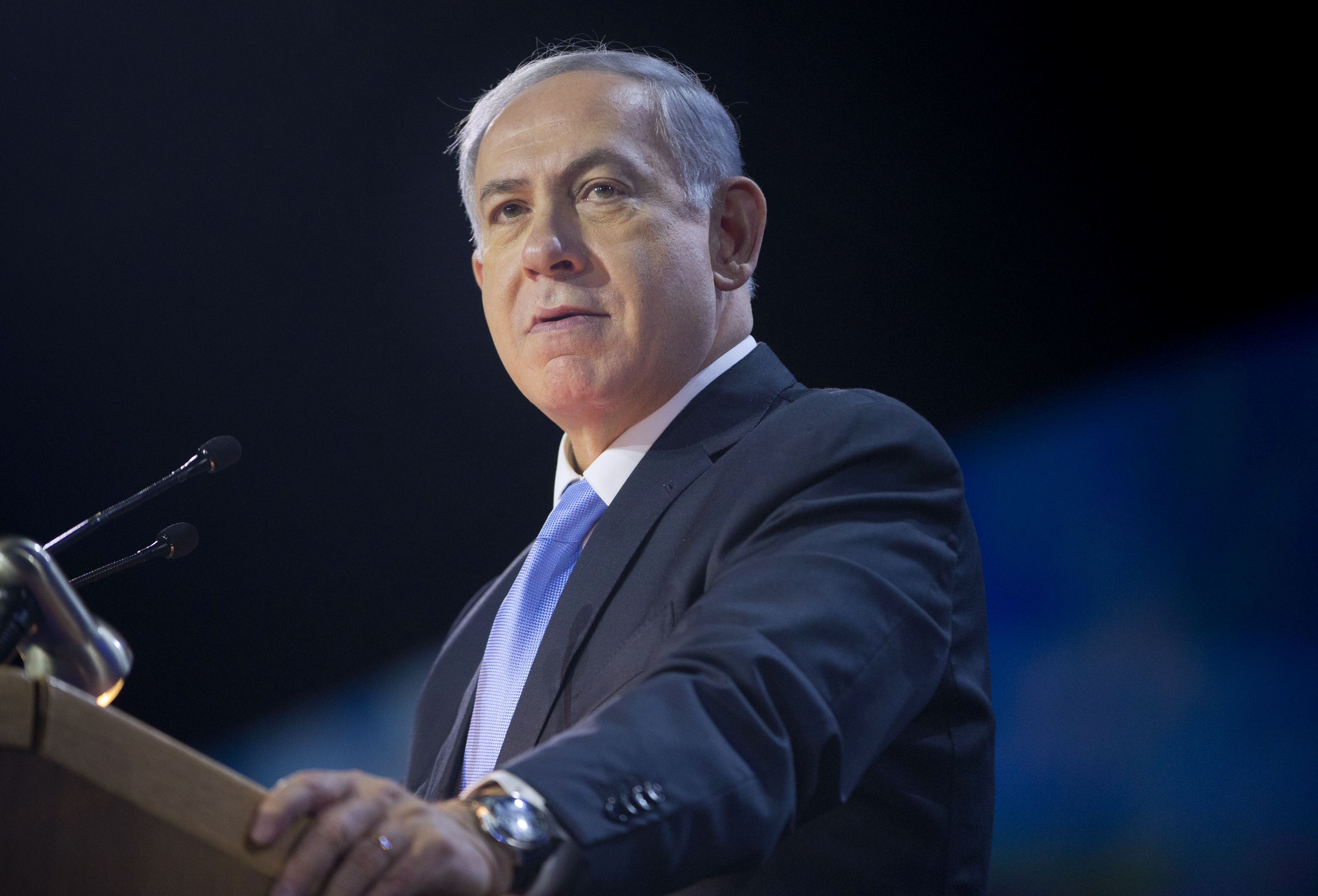 Israeli Prime Minister Benjamin Netanyahu speaks at the American Israel Public Affairs Committee (AIPAC) Policy Conference in Washington on March 2, 2015. (Pablo Martinez Monsivais—AP)