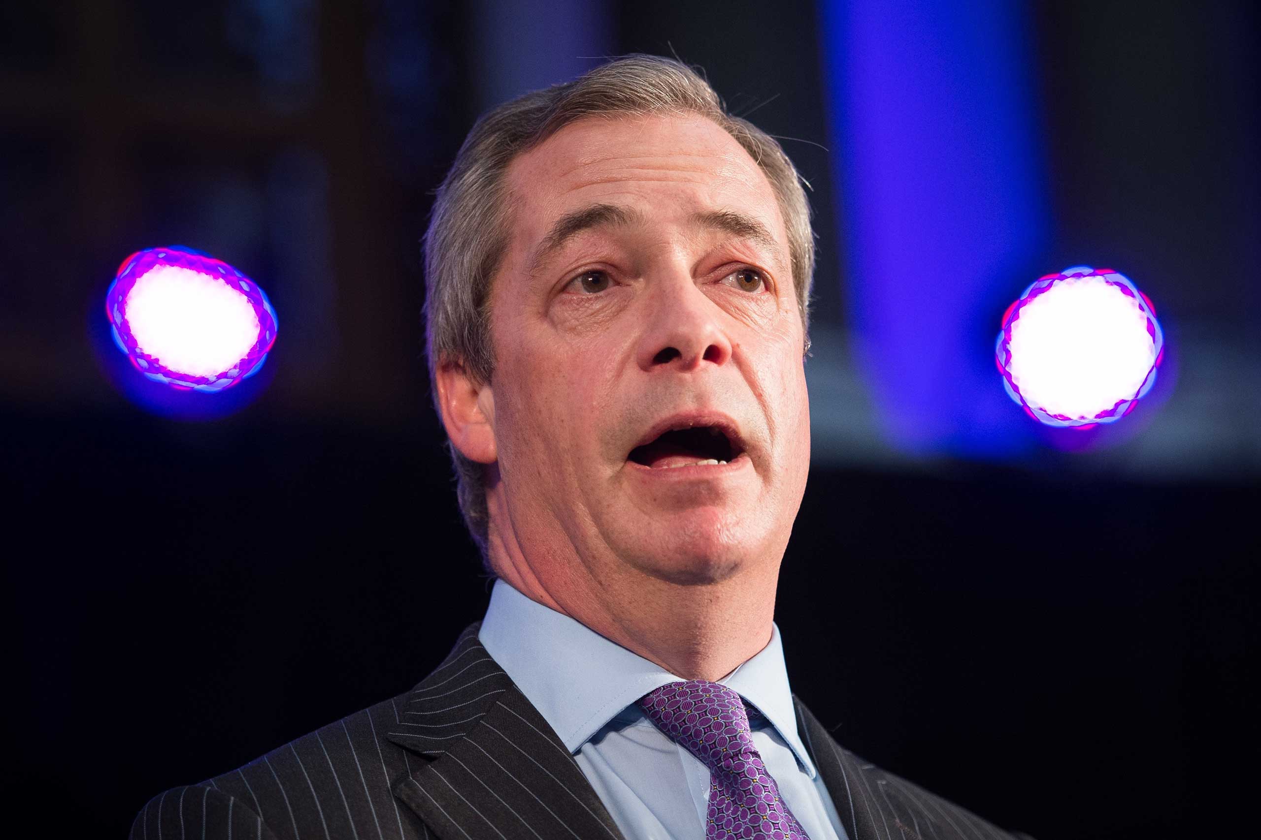 United Kingdom Independence Party (UKIP) leader Nigel Farage addresses supporters and media personnel in central London on March 4, 2015.