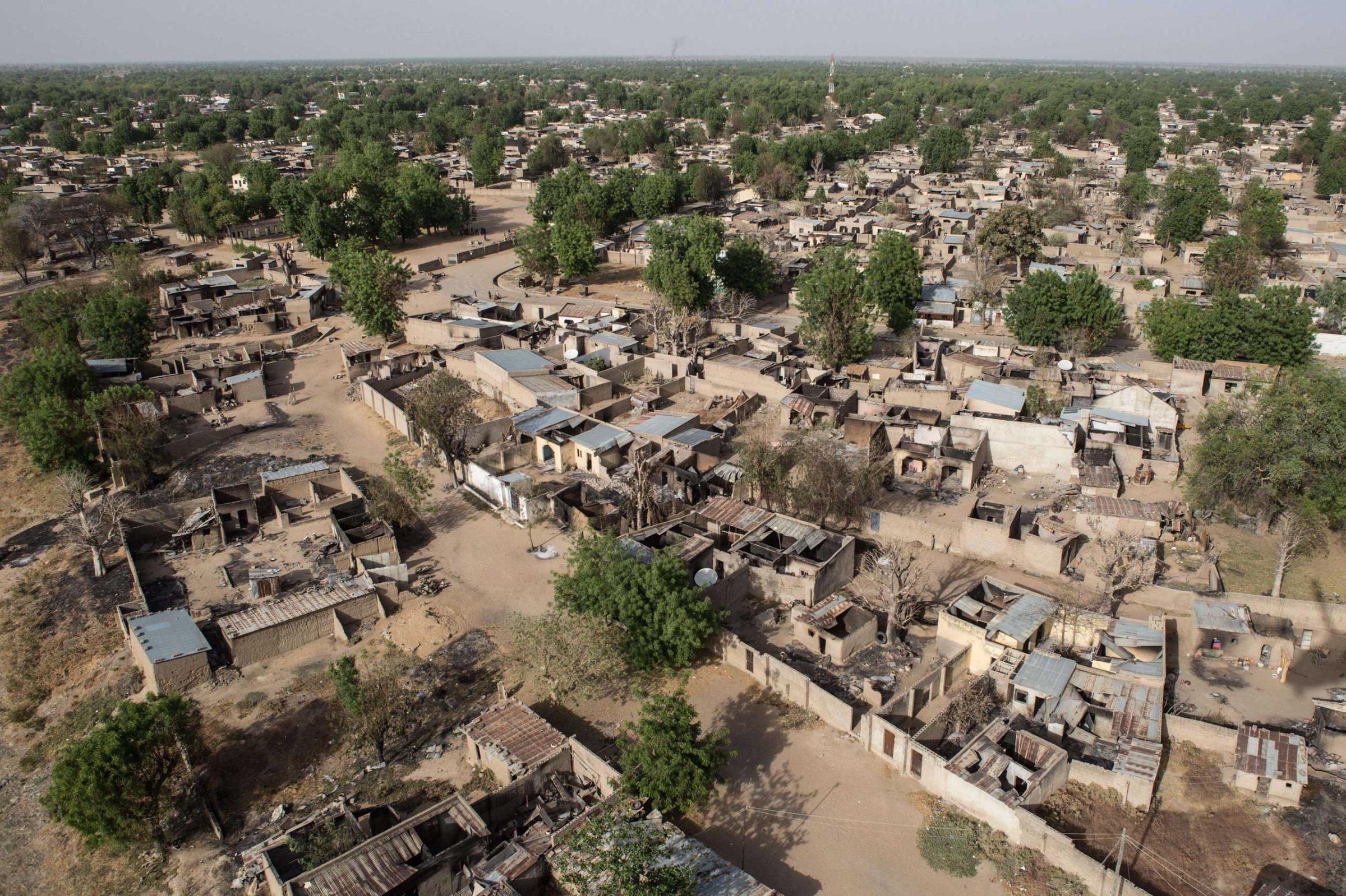 An aerial view of the Nigerian northeastern town of Bama on March 25, 2015.