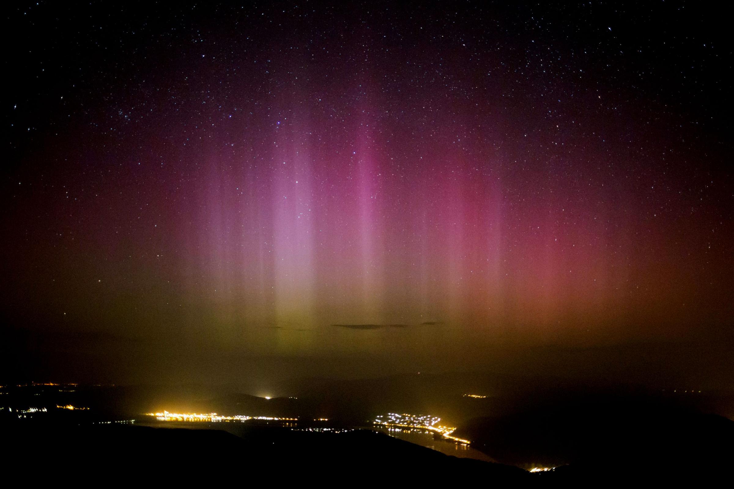 The Northern Lights (Aurora borealis) are seen on the sky above Pilisszentkereszt, Hungary, on March 18, 2015.