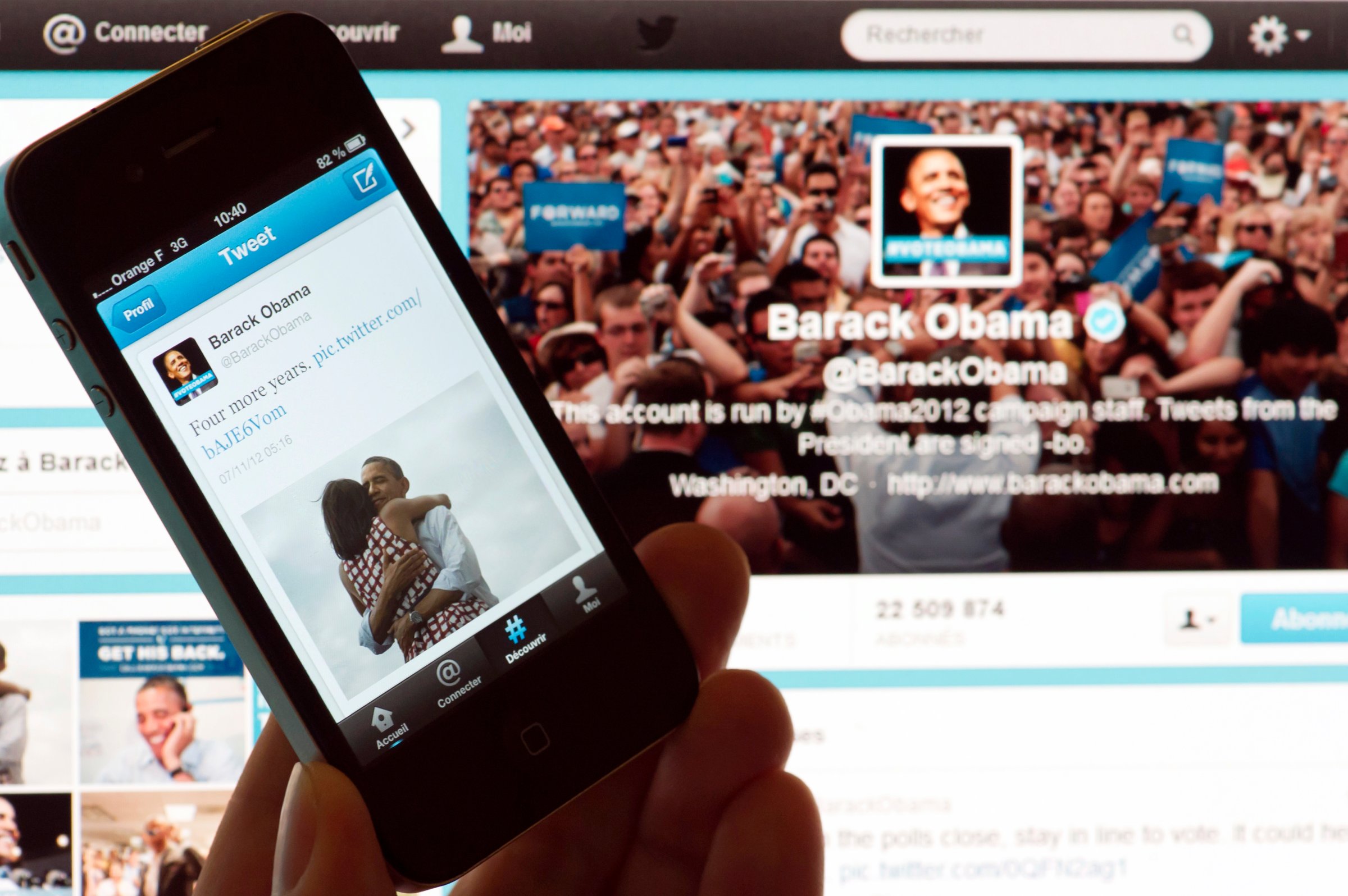 Barack Obama's tweets on Nov. 7, 2012 after his re-election as US president.