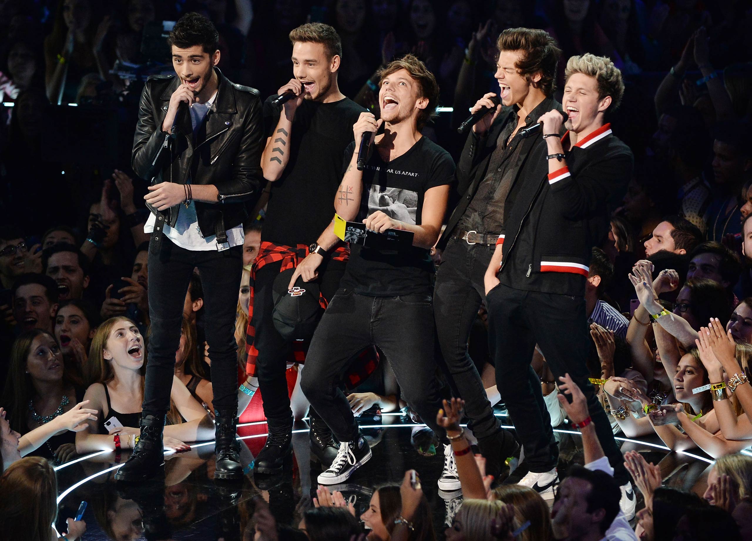 One Direction speaks onstage during the 2013 MTV Video Music Awards at the Barclays Center in Brooklyn in 2013.