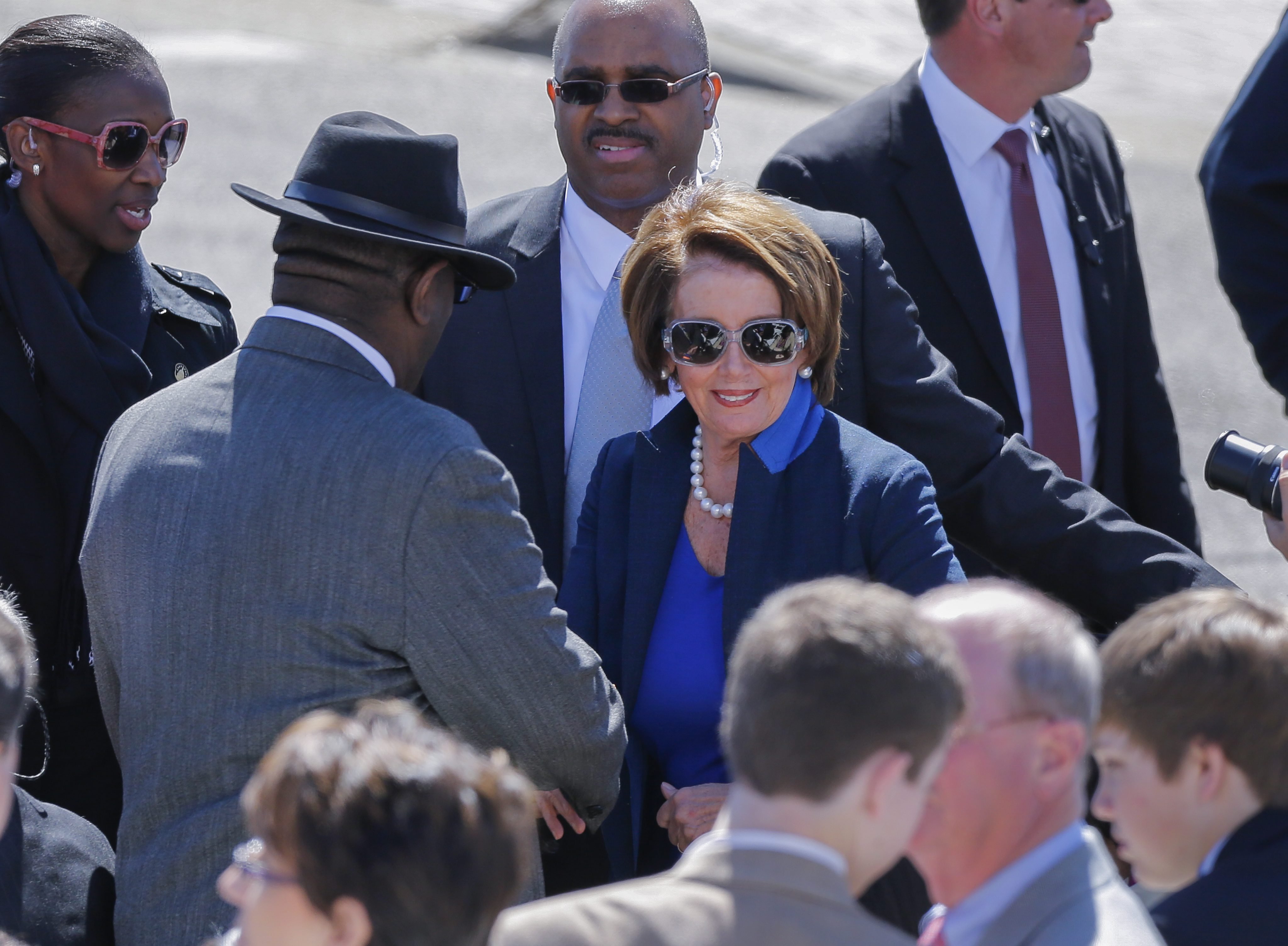 US House of Representative Minority Leader Nancy Pelosi arrives for activities commemorating the 50th anniversary of the Bloody Sunday crossing of the Edmund Pettus Bridge in Selma, Ala. on March 7, 2015. (Erik S. Lesser—EPA)