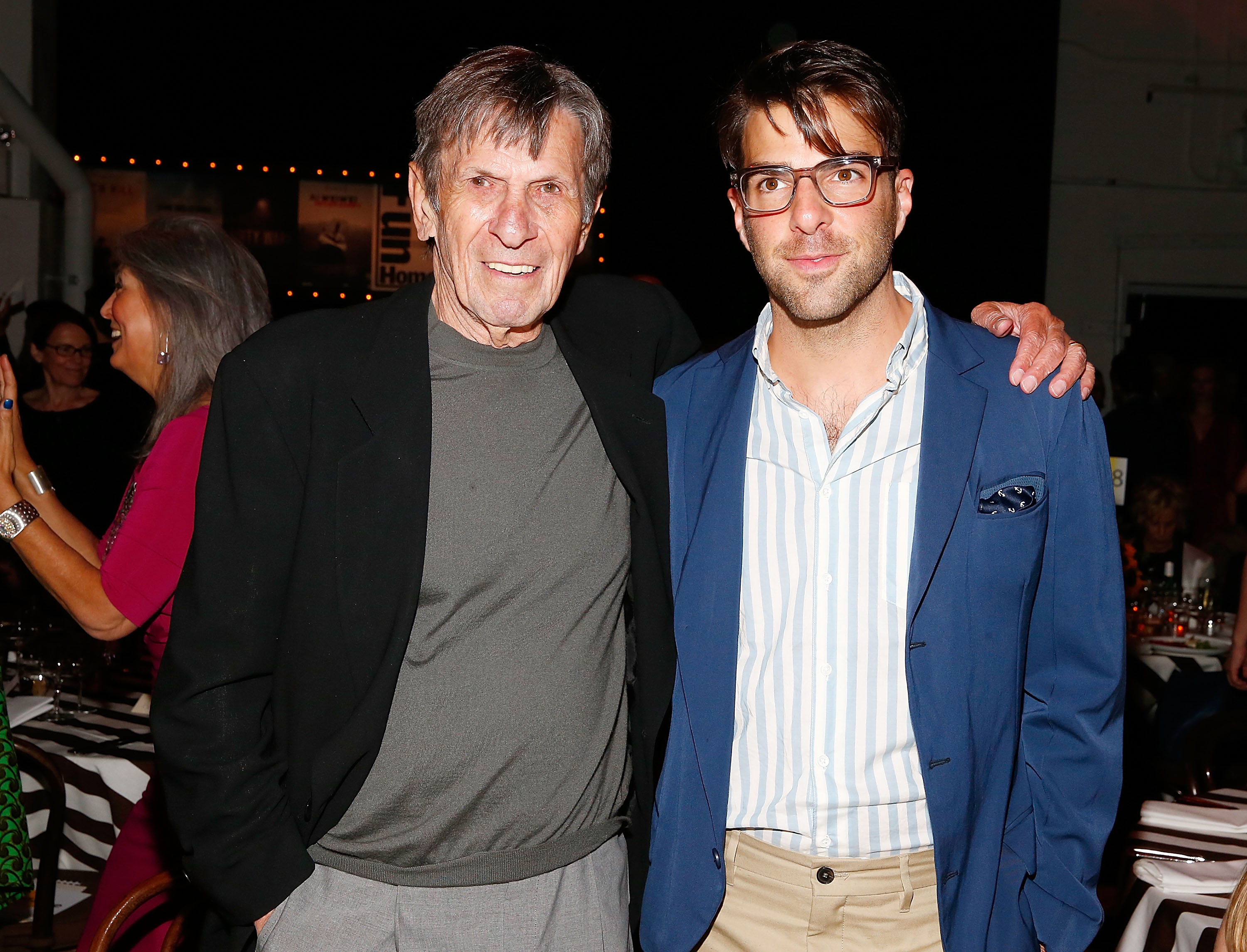 Actors Leonard Nimoy and Zachary Quinto attend the Sundance Institute Vanguard Leadership Award on June 4, 2014 in New York City.