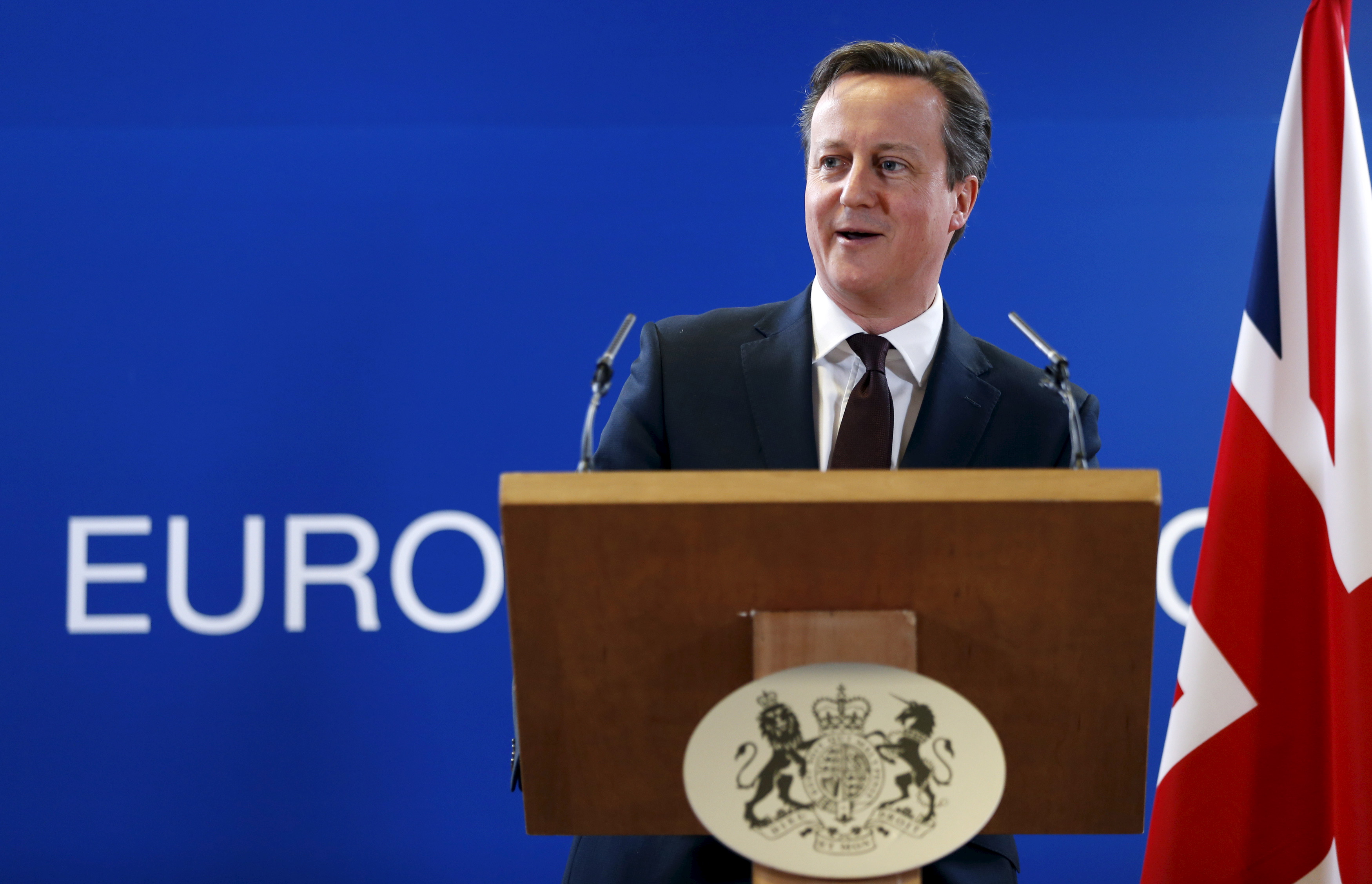 Britain's PM Cameron addresses a news conference during a EU leaders summit in Brussels