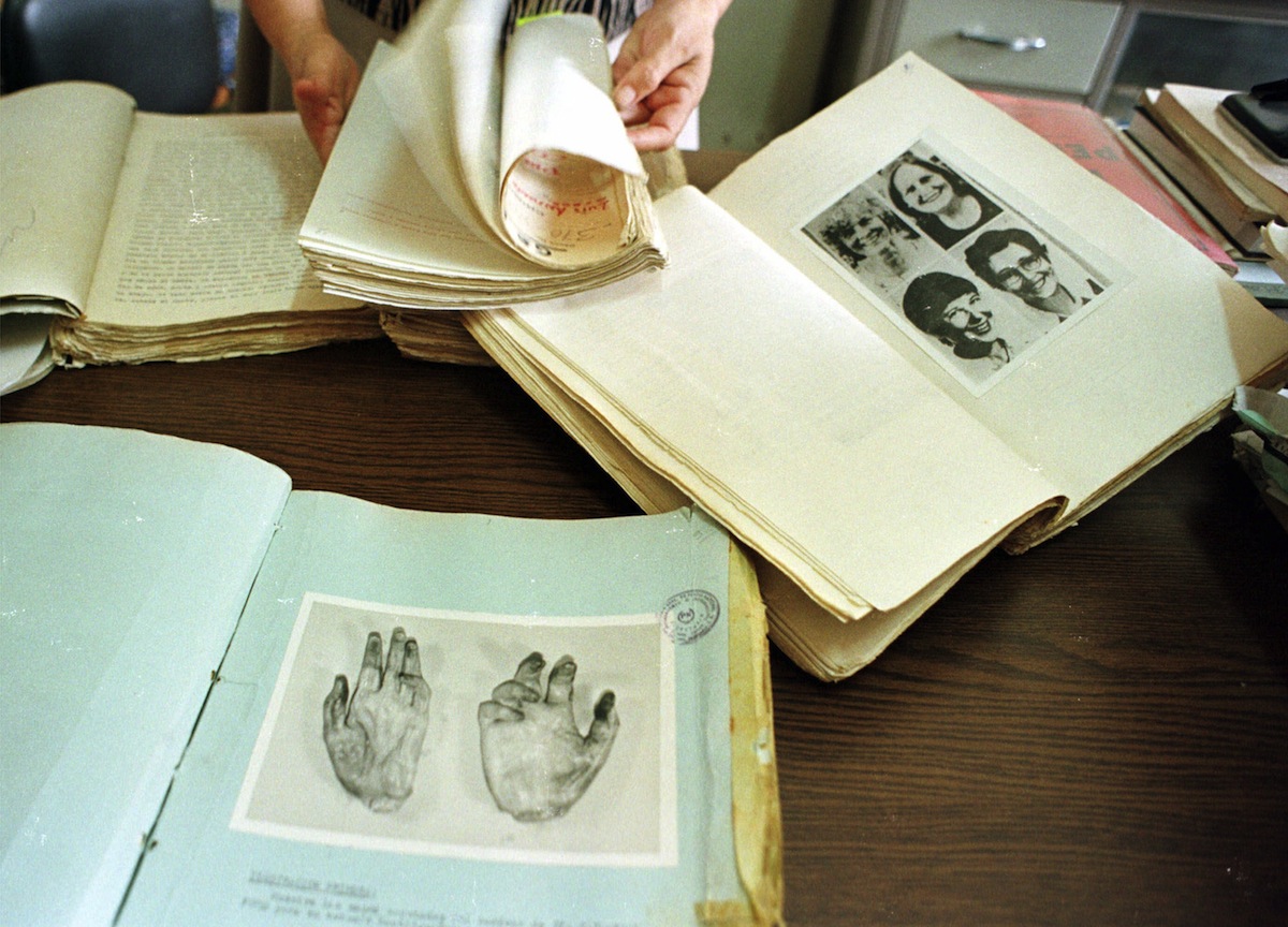 An April 1998 photo shows documents of the nuns Ita Ford, Maura Clarke, Dorothy Kazel and layworker Jean Donovan who were assassinated on Dec. 1980 near San Salvador, El Salvador. (Luis Romero—AP Photo)